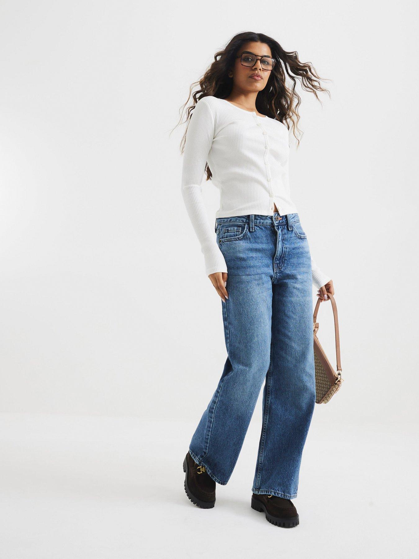 undefined Relaxed Straight Leg Jeans - Medium Denim