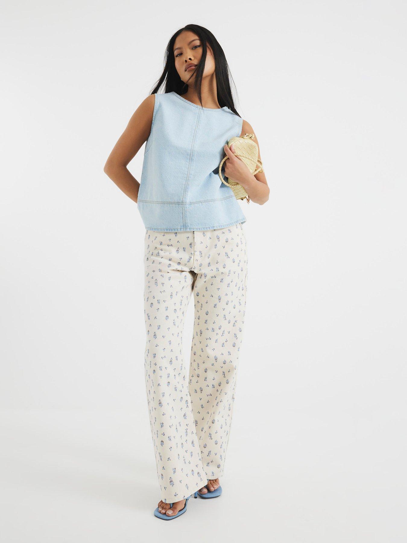 River Island Petite Relaxed Straight Ditsy Floral Jean - Ecru