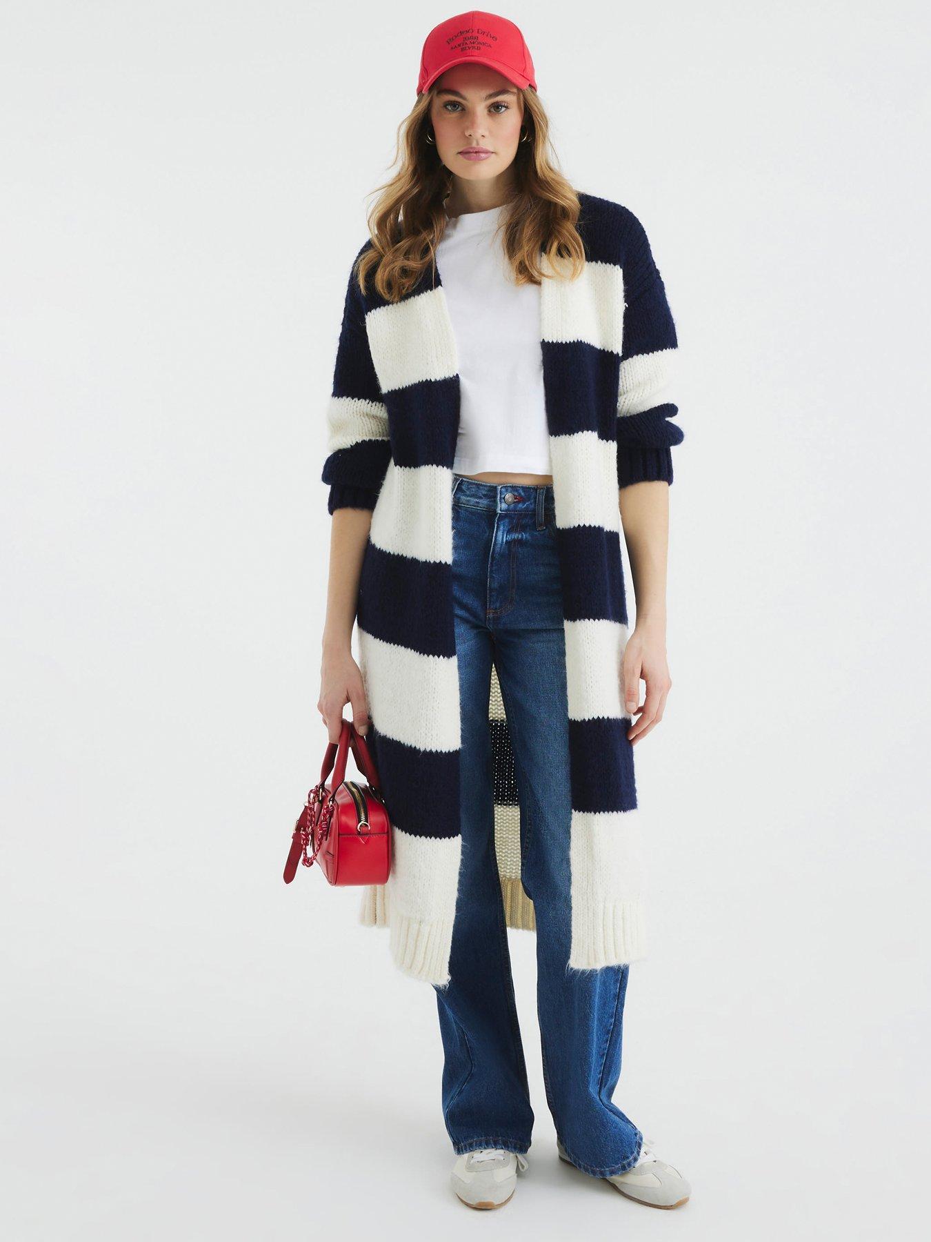 undefined Stripe Maxi Cardigan - Blue