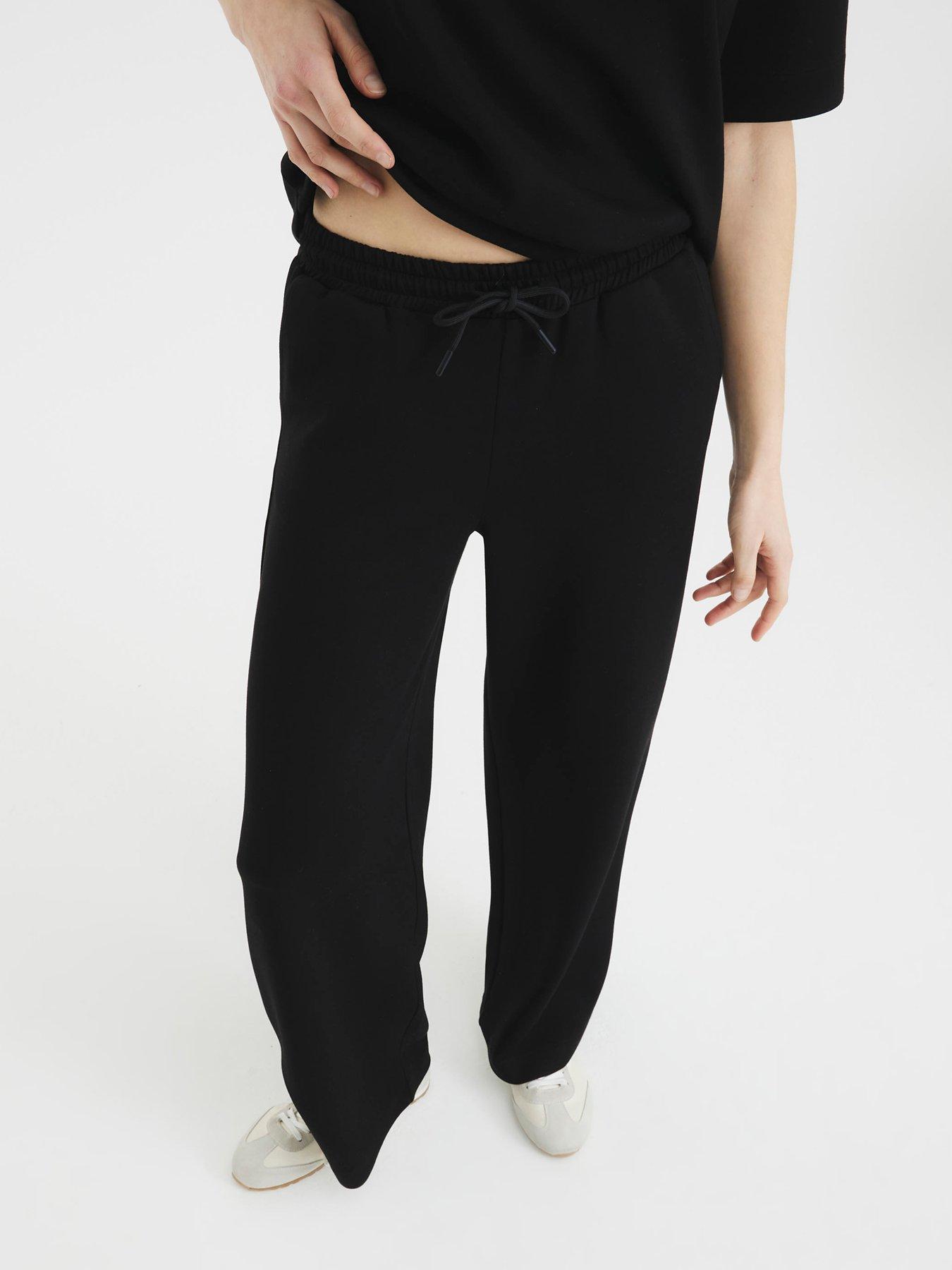 undefined High Waist Wide Leg Jogging Bottom - Black