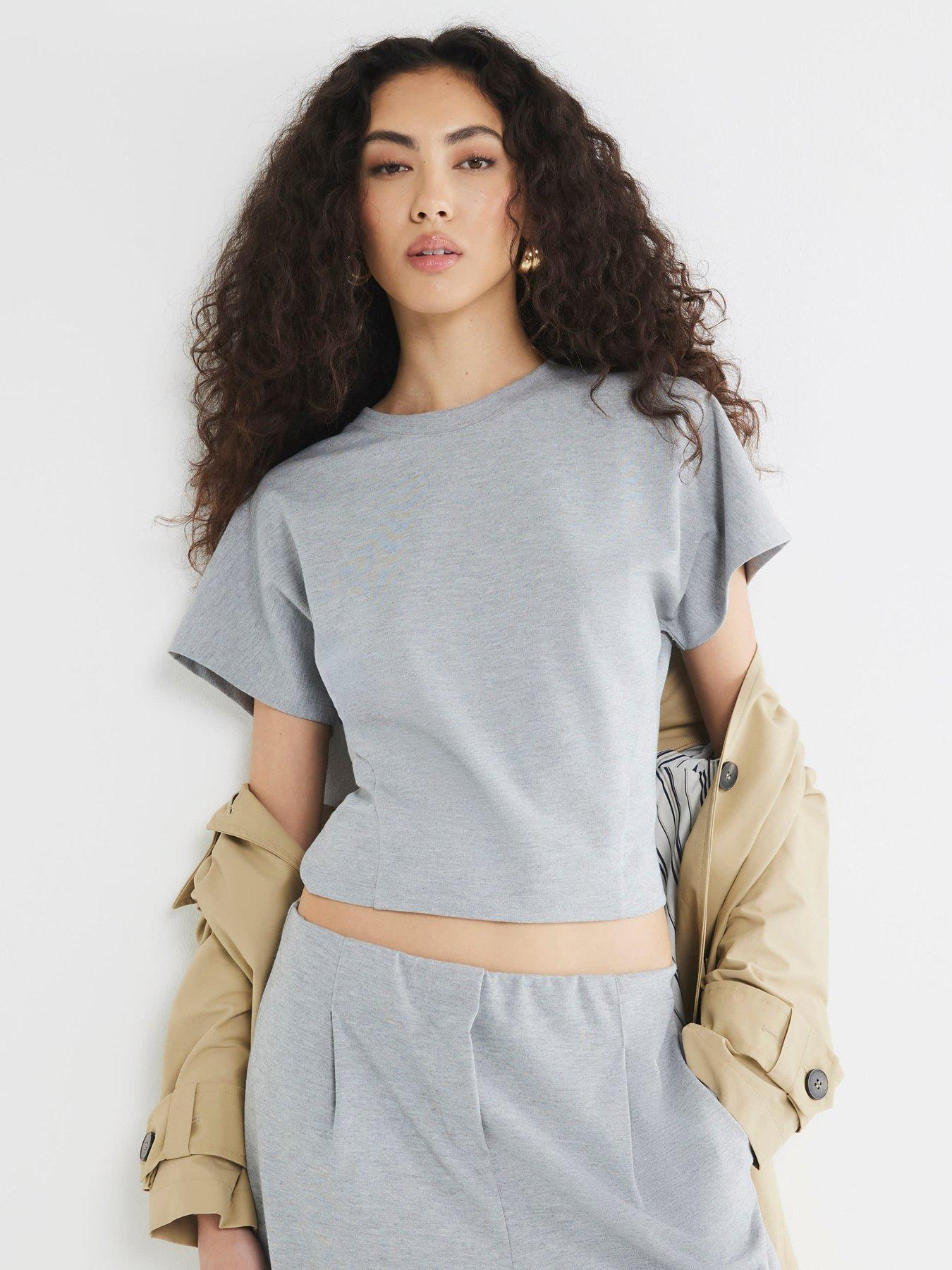 undefined Long Sleeve Seam Detail Top - Grey