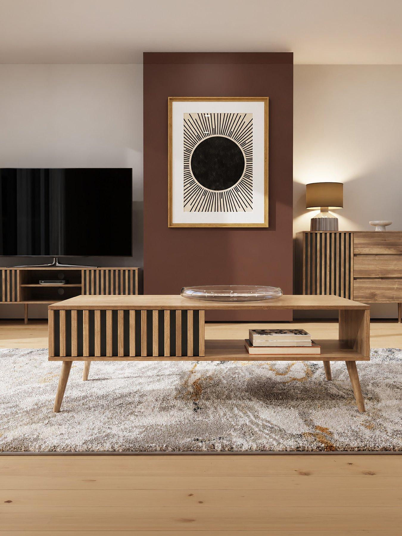 GFW Rowen 1 Drawer Coffee Table - Oak/Black - FSC® Certified