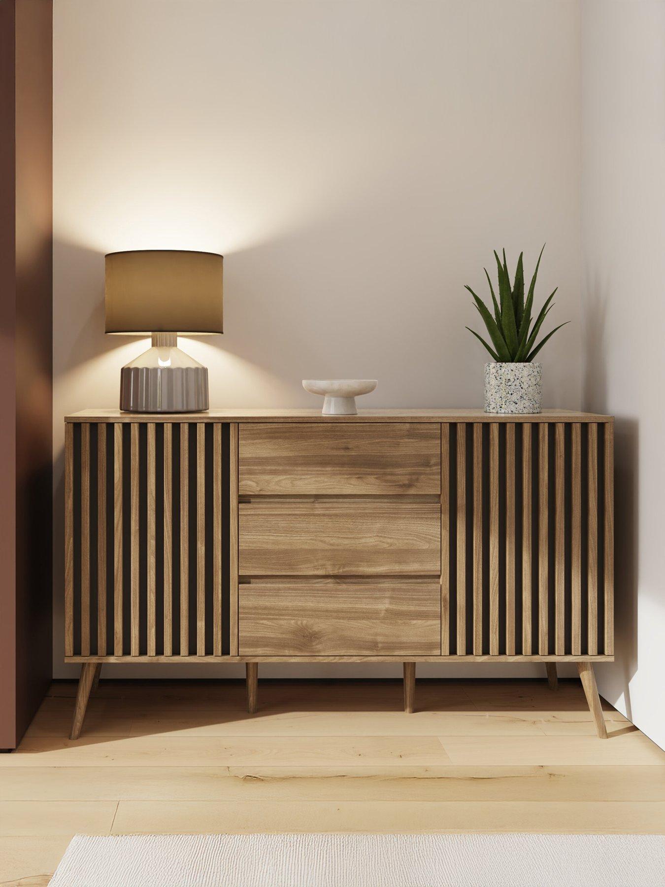 undefined Rowen Large 2 Door, 3 Drawer Sideboard - Oak/Black