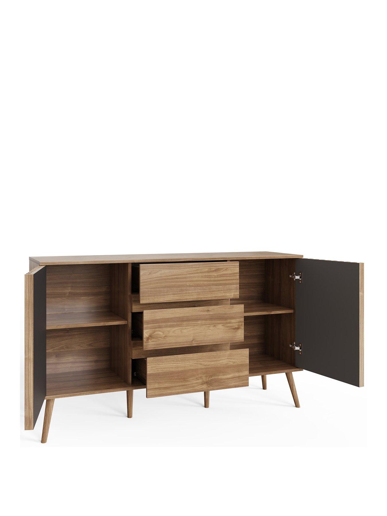 Image 3 of 7 of GFW Rowen Large 2 Door, 3 Drawer Sideboard - Oak/Black - FSC&reg; Certified