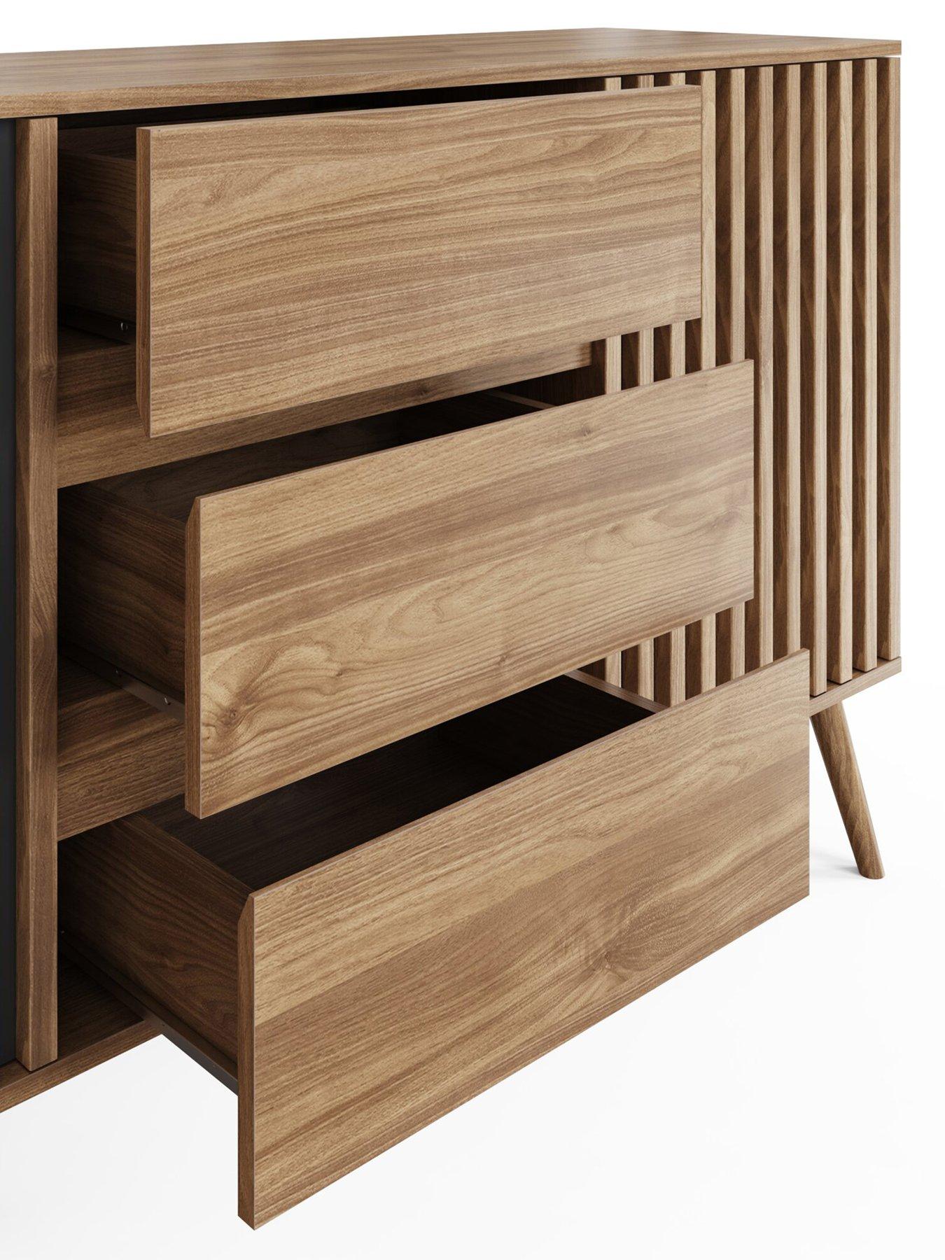Image 5 of 7 of GFW Rowen Large 2 Door, 3 Drawer Sideboard - Oak/Black - FSC&reg; Certified