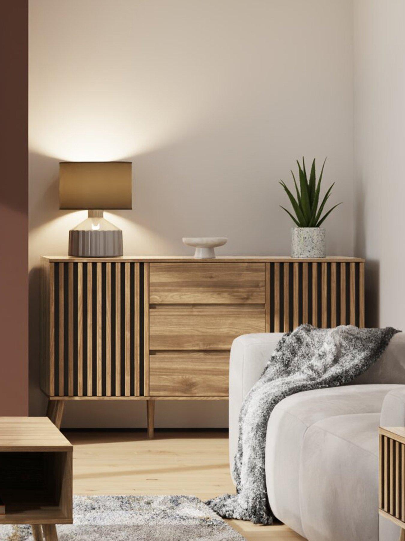 Image 6 of 7 of GFW Rowen Large 2 Door, 3 Drawer Sideboard - Oak/Black - FSC&reg; Certified