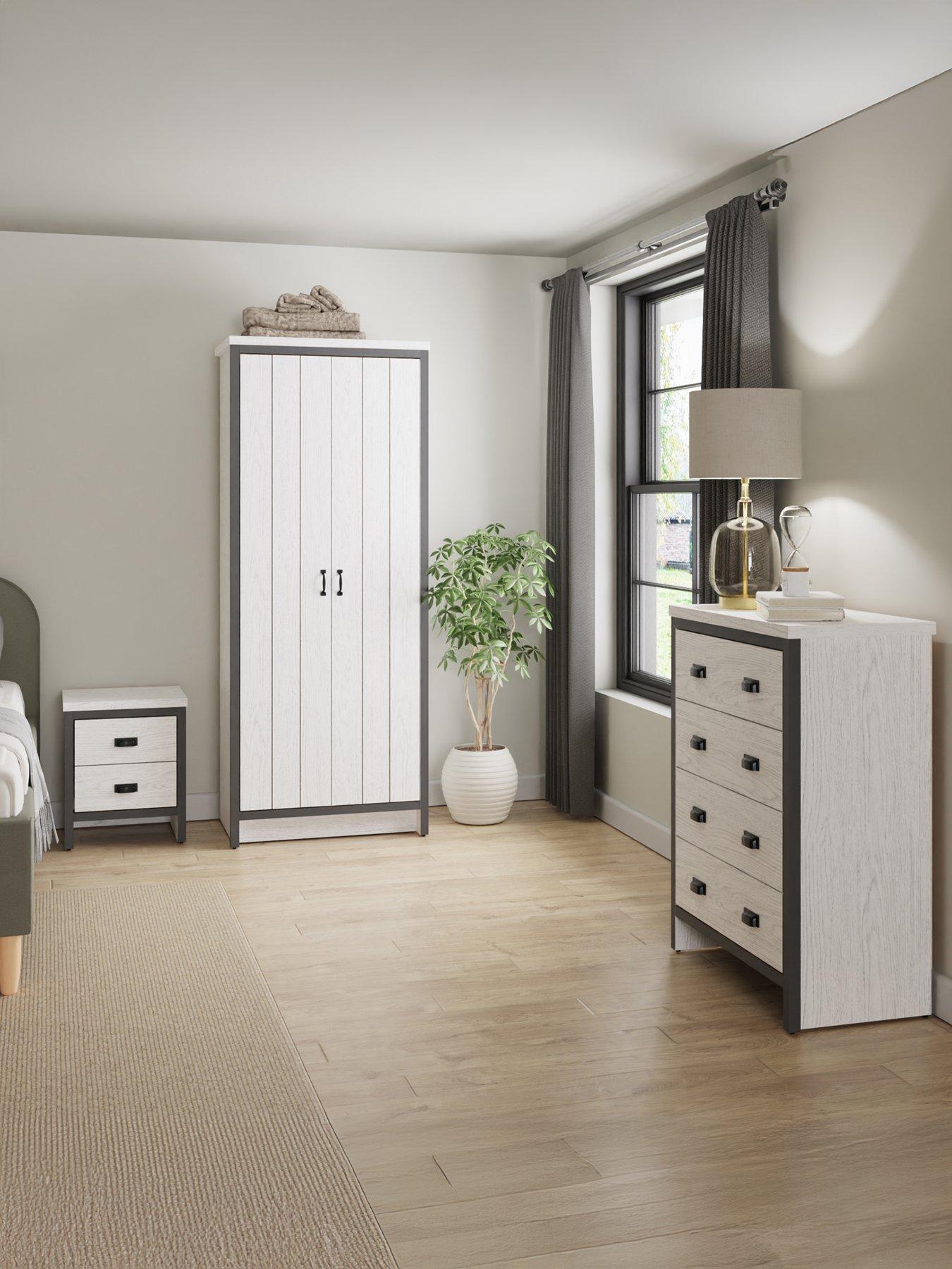 Image of GFW Boston 3 Piece Package - 2 Door Wardrobe, 4 Drawer Chest and 2 Drawer Bedside Chest