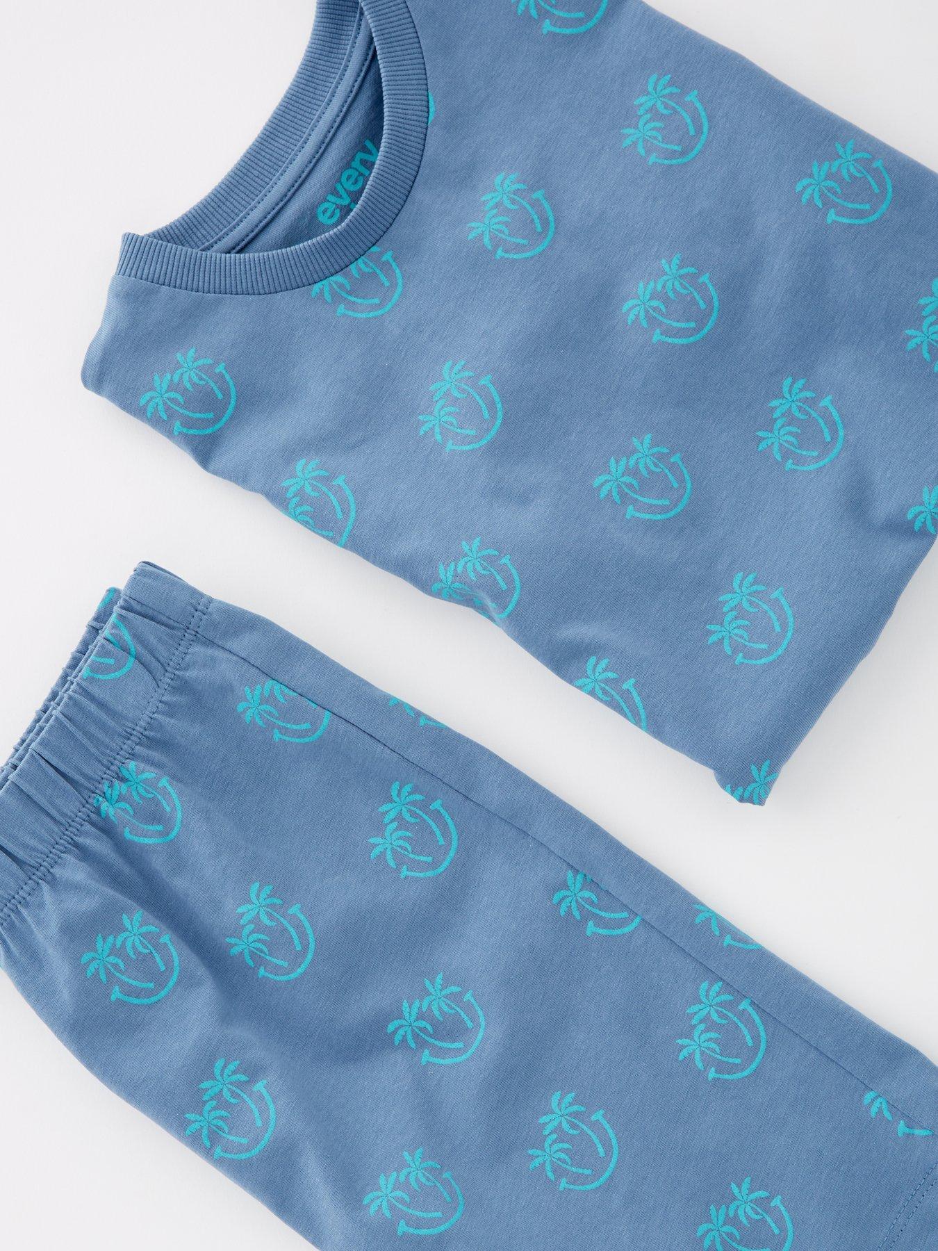 Image 4 of 4 of Everyday Boys Palm Print Cotton Shorts PJs - Blue