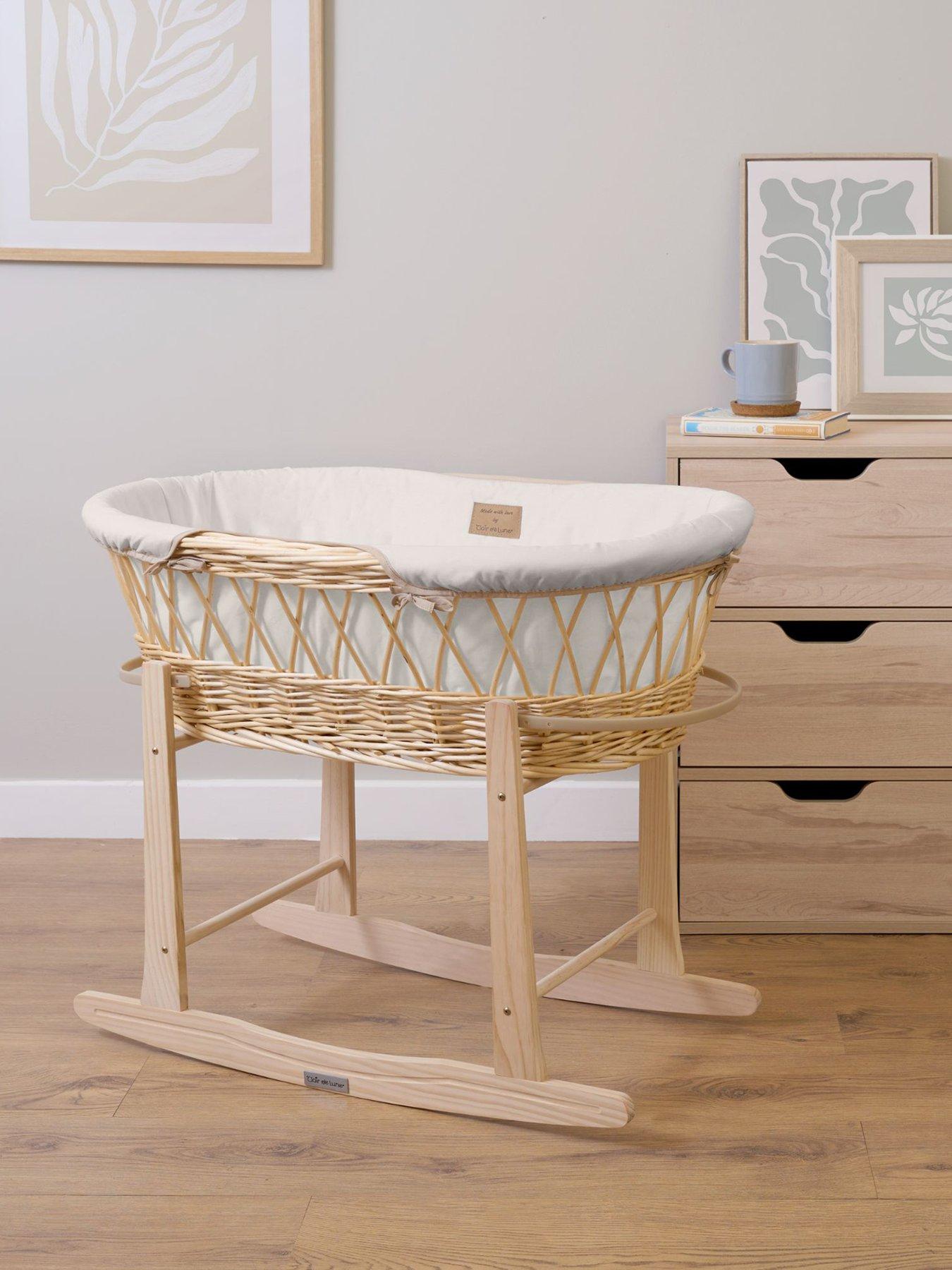 Product photograph of Clair De Lune Wicker Moses Basket Cream With Rocking Stand from very.co.uk