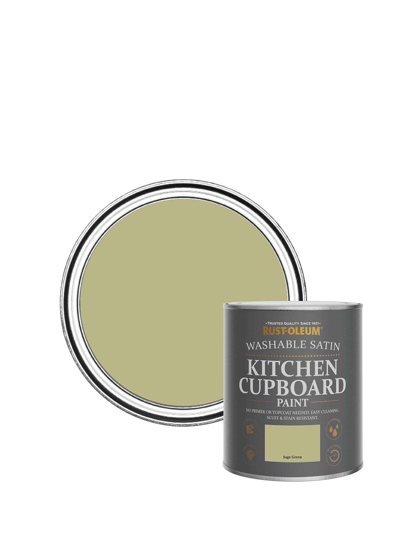 undefined Washable Satin Finish Kitchen Cupboard Paint in Sage Green