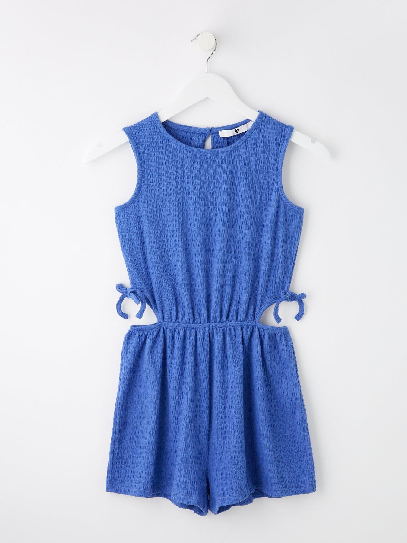 undefined Girls Textured Cut Out Playsuit - Blue
