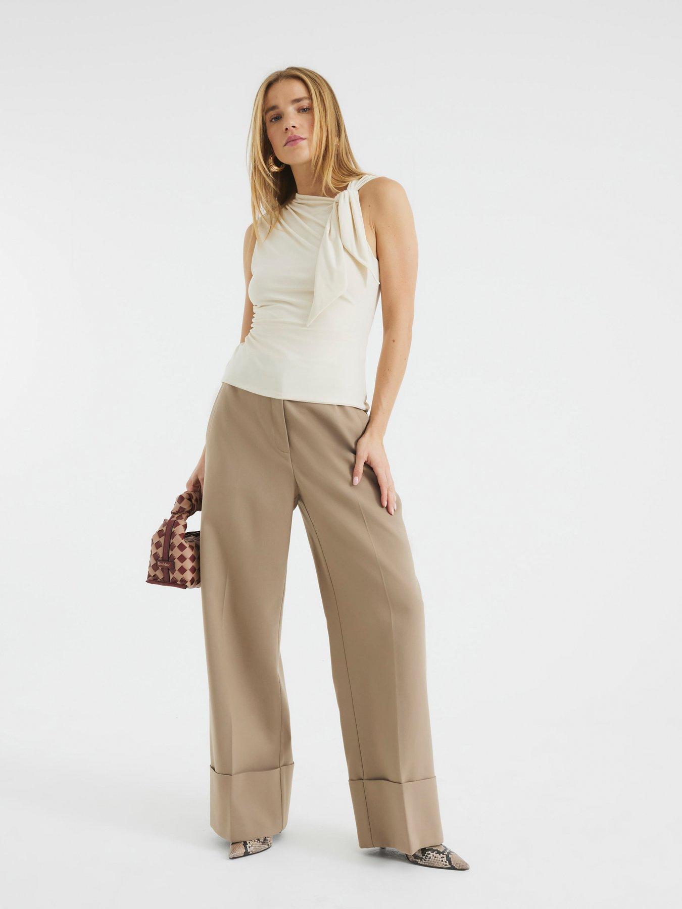 Image 1 of 6 of River Island Knot Detail Drape Top - Cream