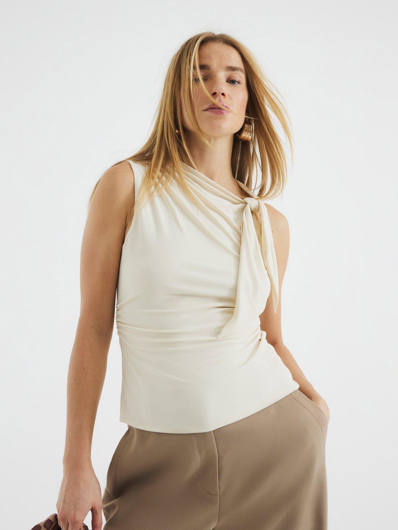 Image 3 of 6 of River Island Knot Detail Drape Top - Cream
