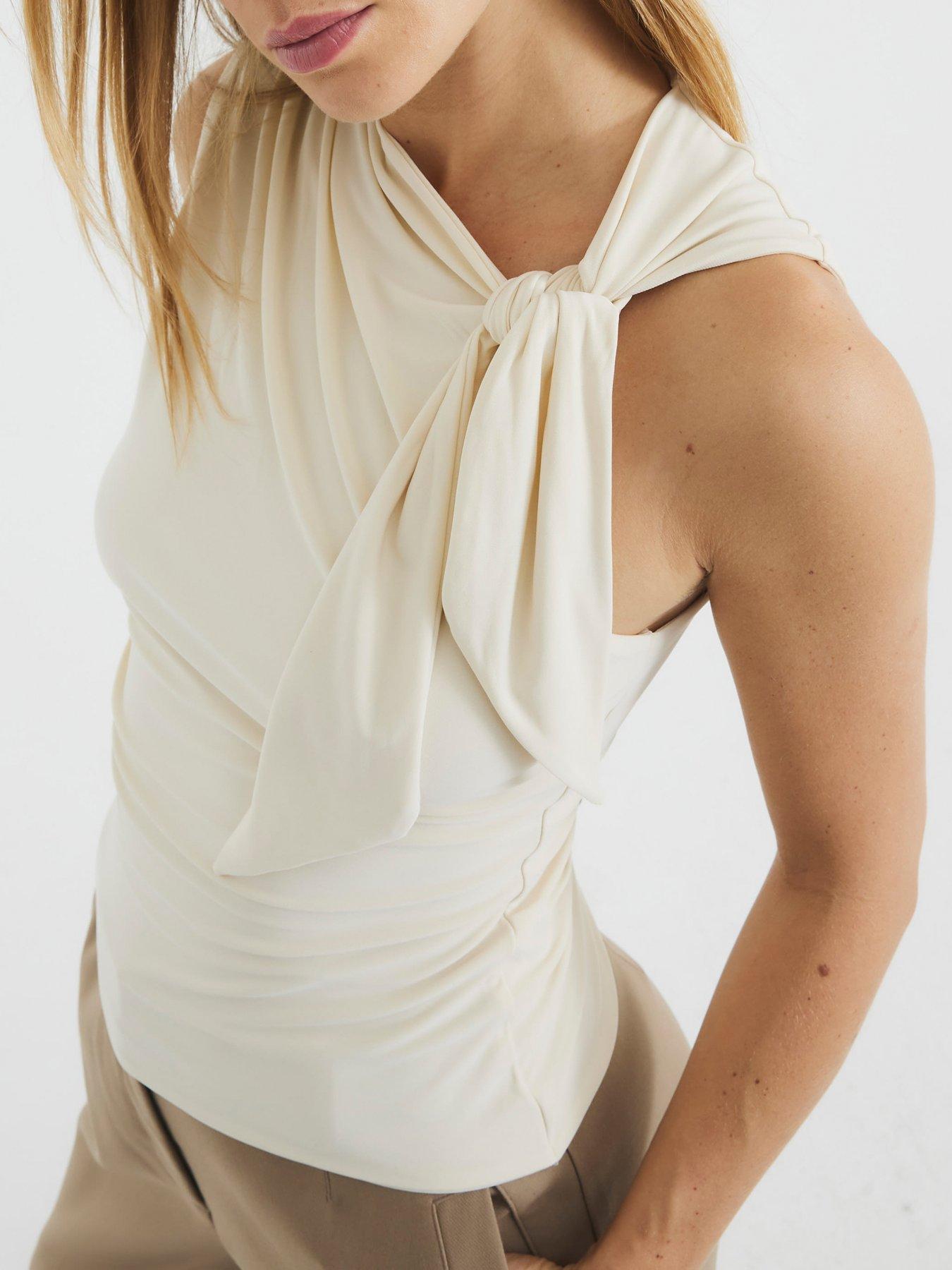 Image 4 of 6 of River Island Knot Detail Drape Top - Cream
