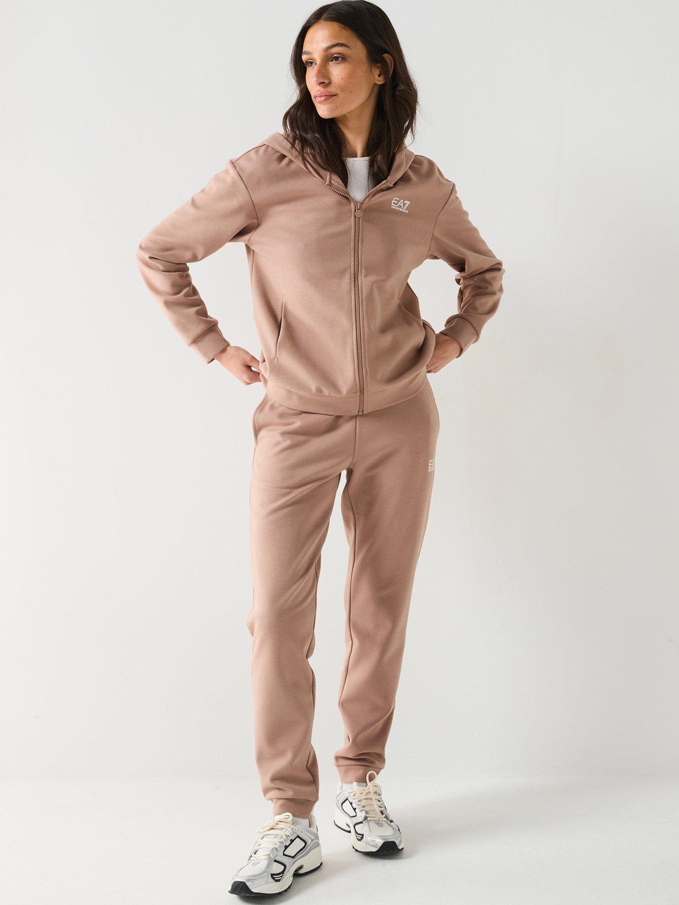 EA7 Emporio Armani Train Logo Zip Through Hoody And Jogger Set - Beige