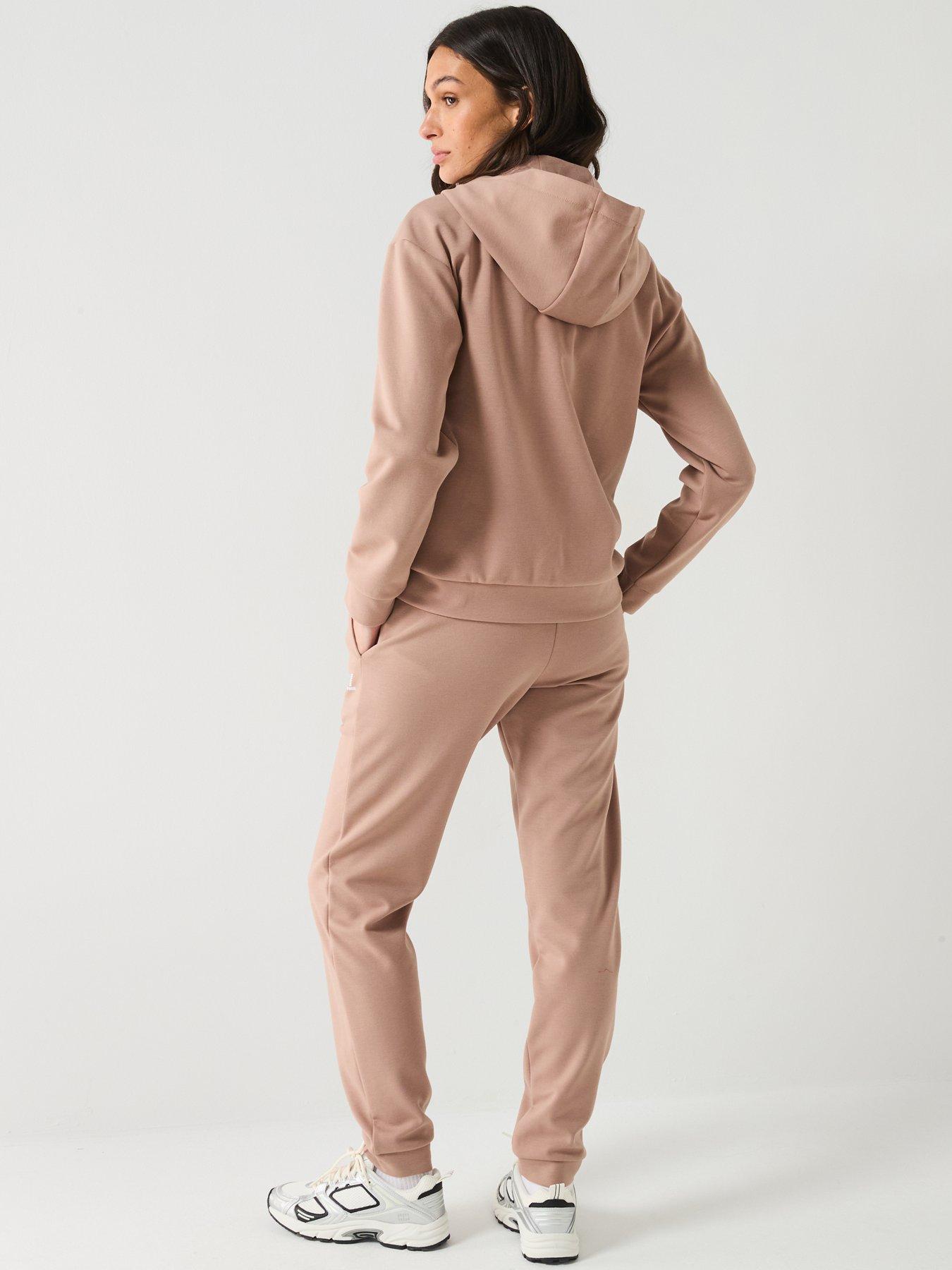 Image 2 of 6 of EA7 Emporio Armani Train Logo Zip Through Hoody And Jogger Set - Beige