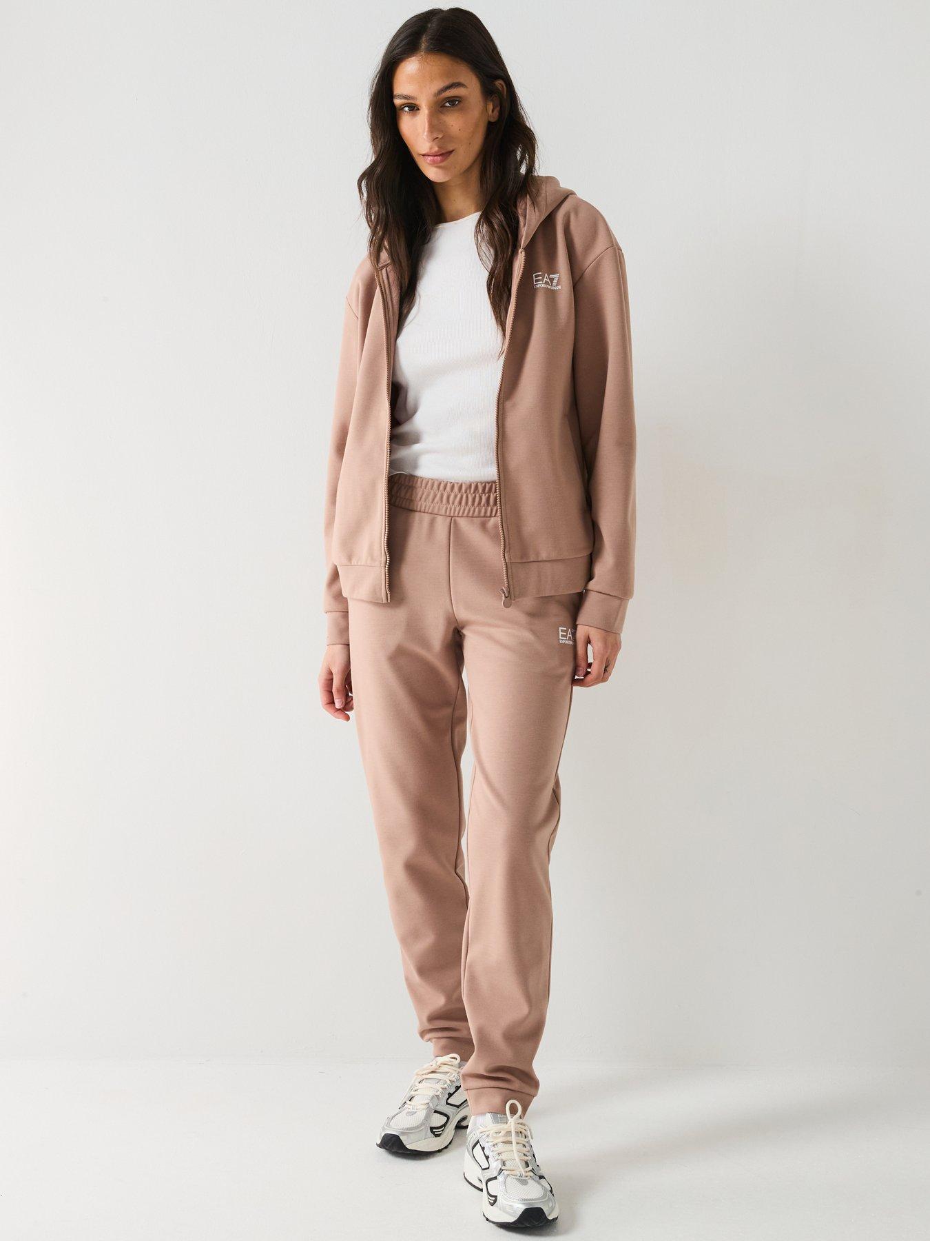 Image 3 of 6 of EA7 Emporio Armani Train Logo Zip Through Hoody And Jogger Set - Beige