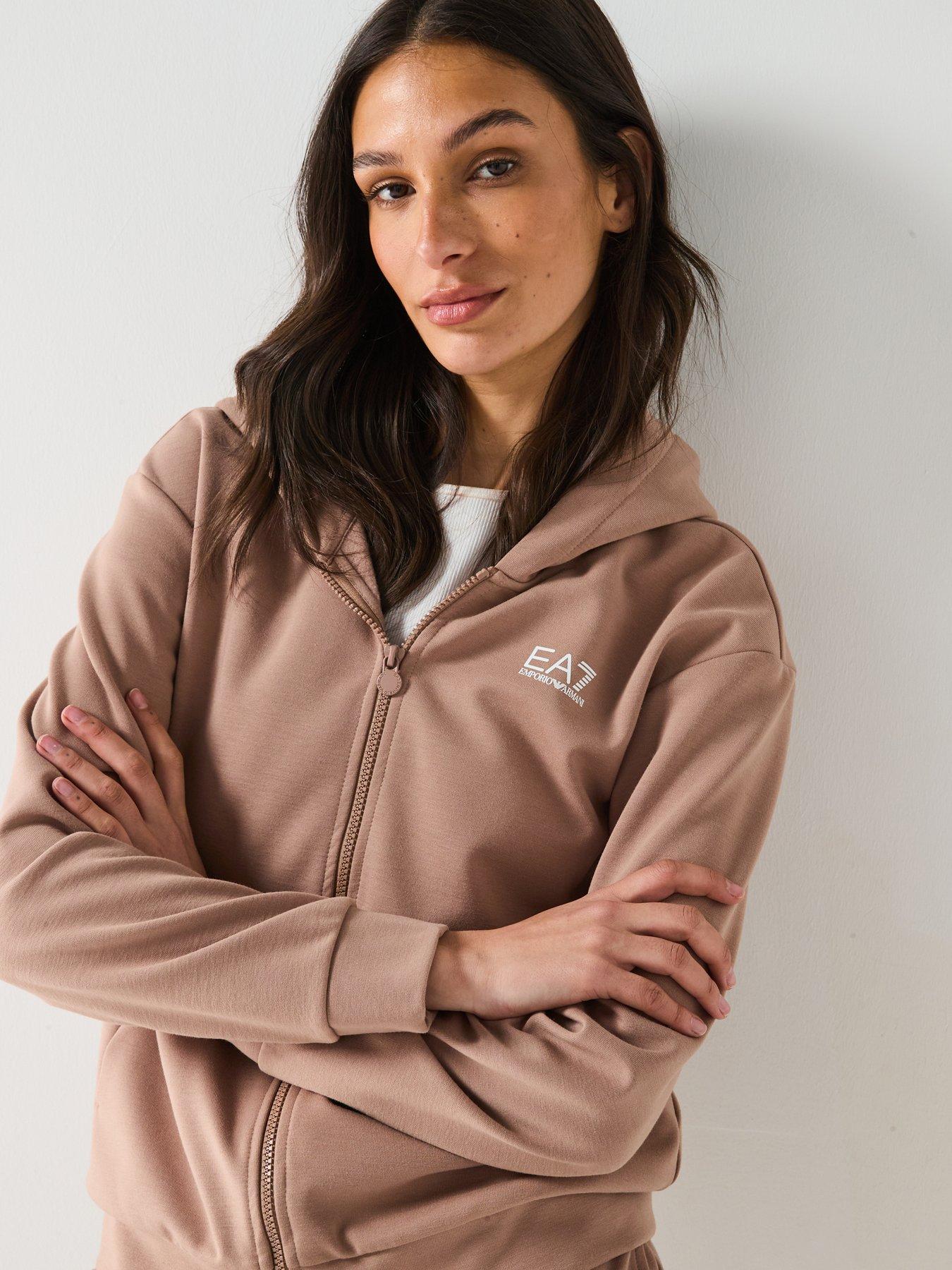 Image 4 of 6 of EA7 Emporio Armani Train Logo Zip Through Hoody And Jogger Set - Beige