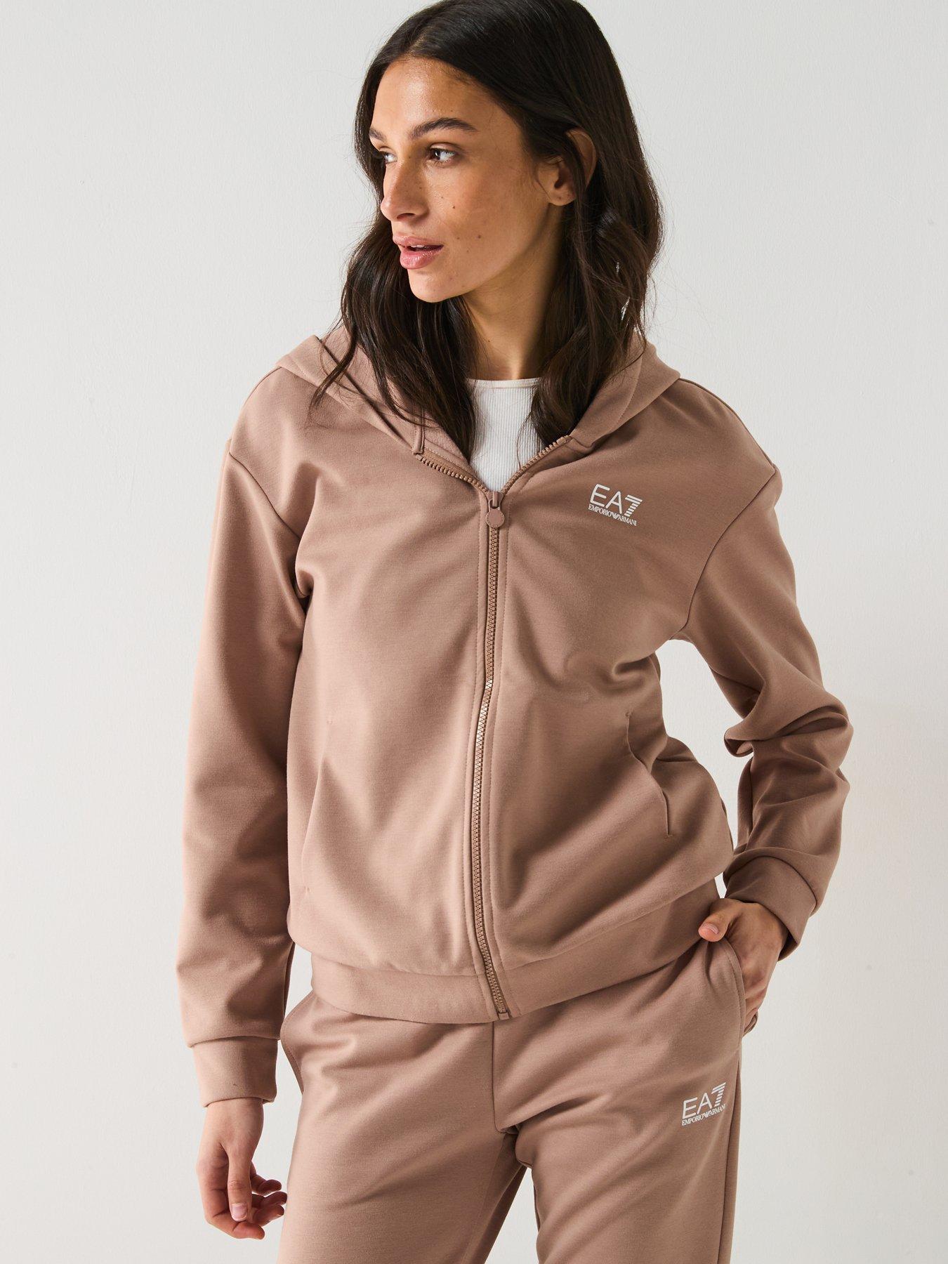 Image 5 of 6 of EA7 Emporio Armani Train Logo Zip Through Hoody And Jogger Set - Beige