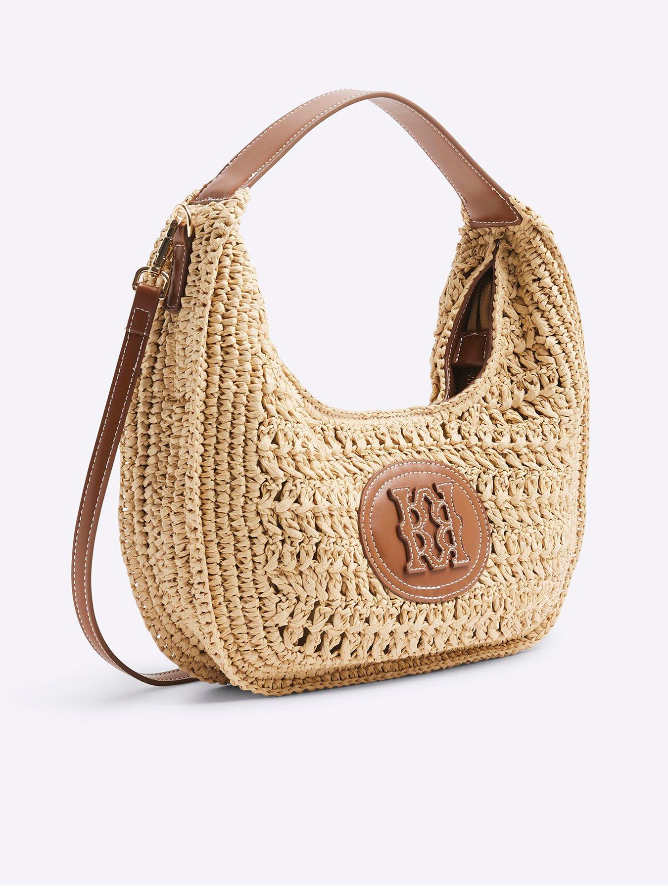 undefined Scooped Raffia Shoulder Bag - Beige