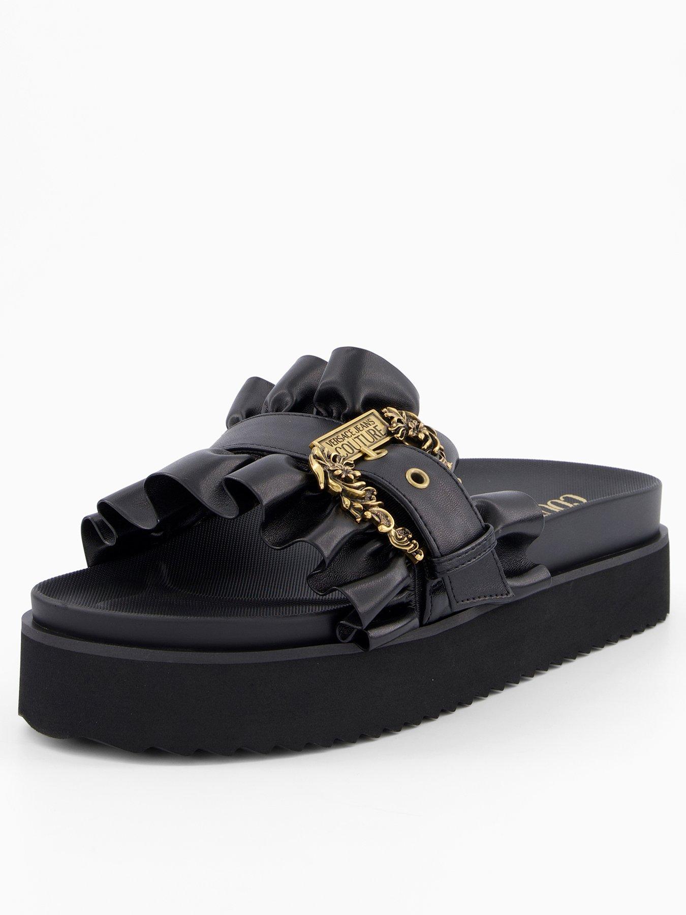 undefined Ruffle Buckle Slip On Chunky Sandal - Black