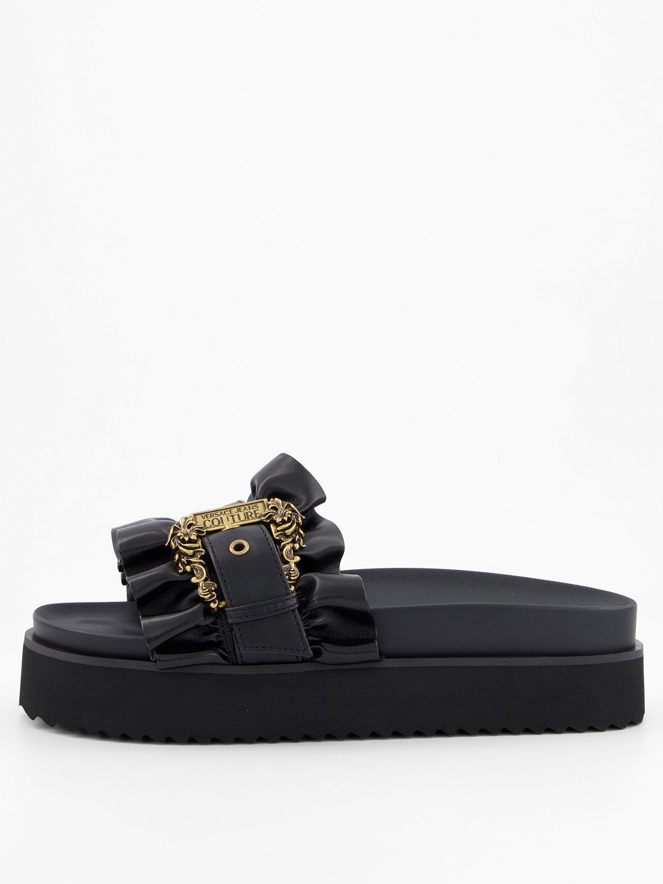 Image 2 of 7 of Versace Jeans Couture Ruffle Buckle Slip On Chunky Sandal - Black