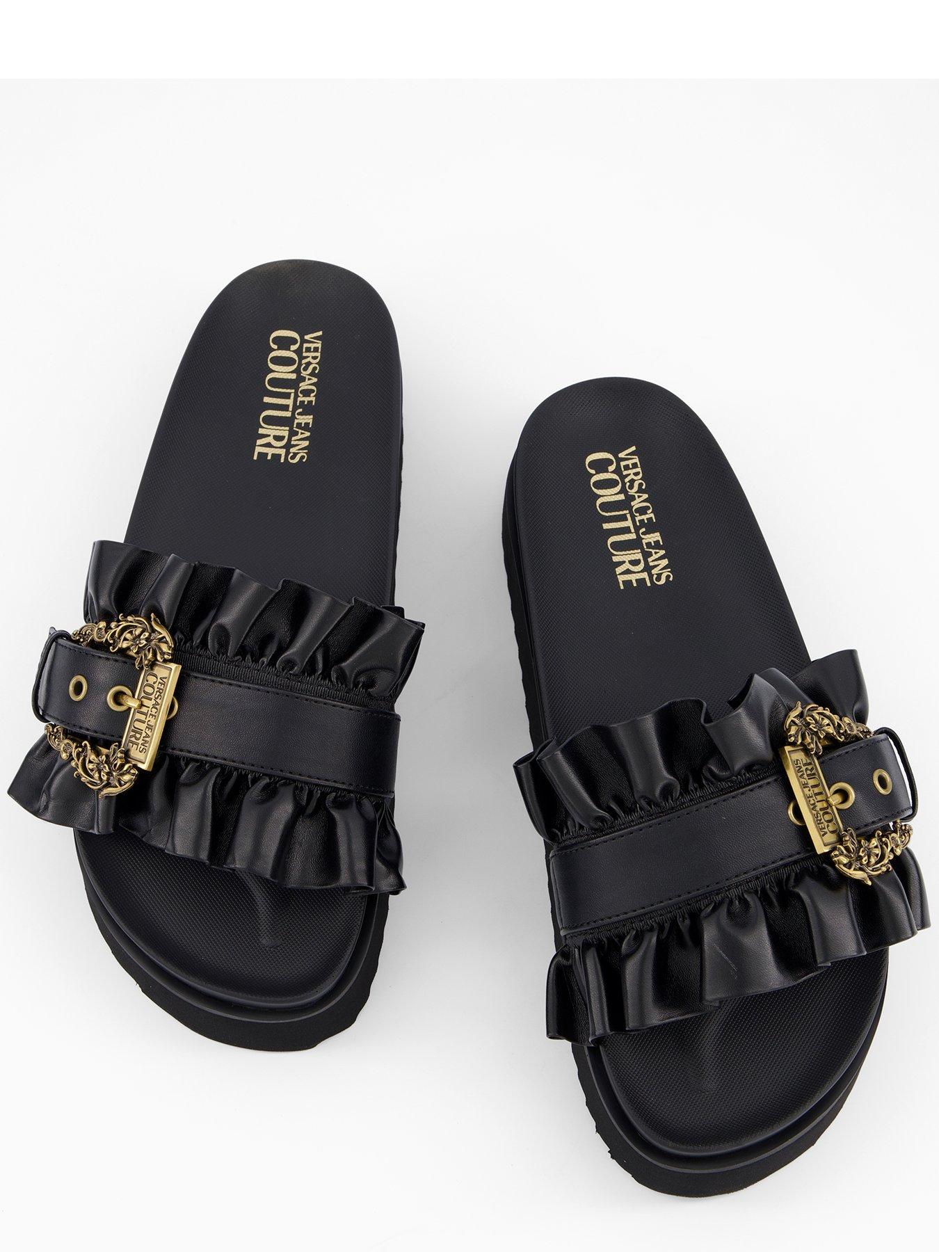 Image 3 of 7 of Versace Jeans Couture Ruffle Buckle Slip On Chunky Sandal - Black