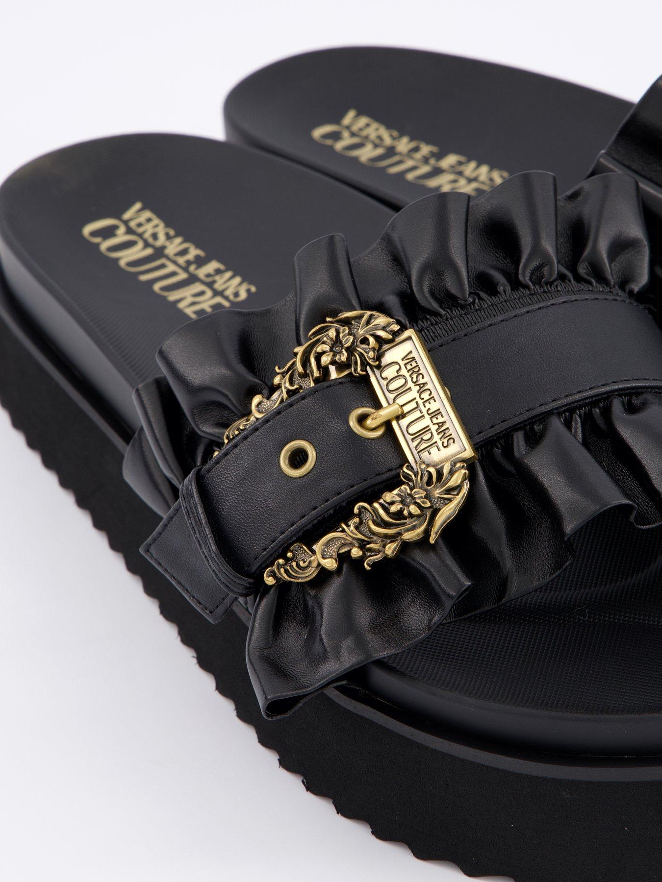 Image 5 of 7 of Versace Jeans Couture Ruffle Buckle Slip On Chunky Sandal - Black
