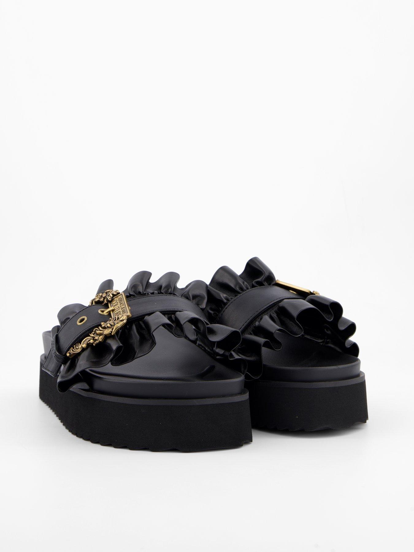 Image 6 of 7 of Versace Jeans Couture Ruffle Buckle Slip On Chunky Sandal - Black