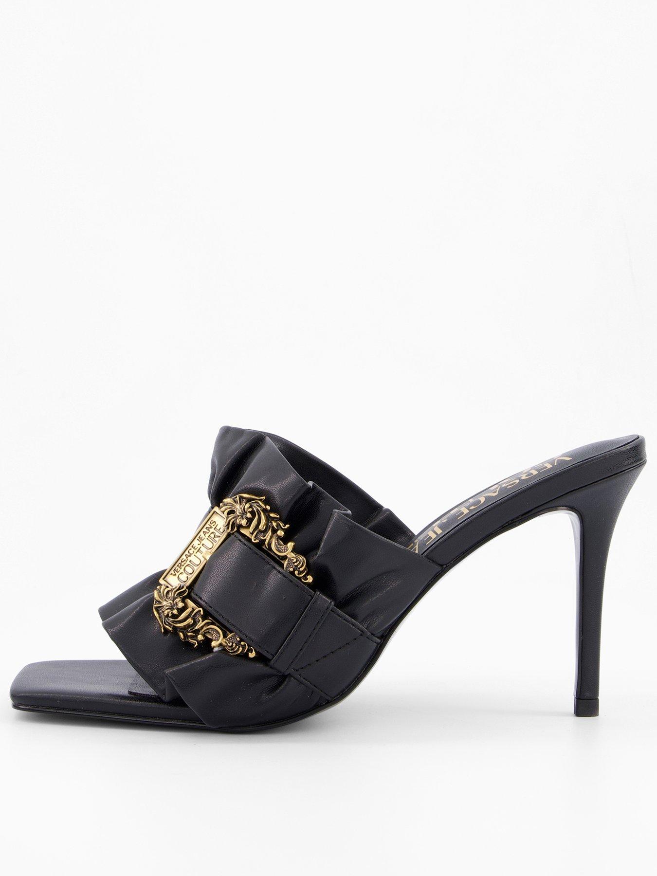 Versace Jeans Couture Ruffle Buckle Heeled Mules - Black