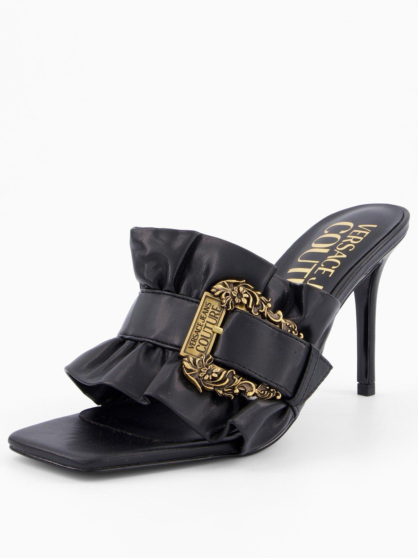 Image 2 of 7 of Versace Jeans Couture Ruffle Buckle Heeled Mules - Black
