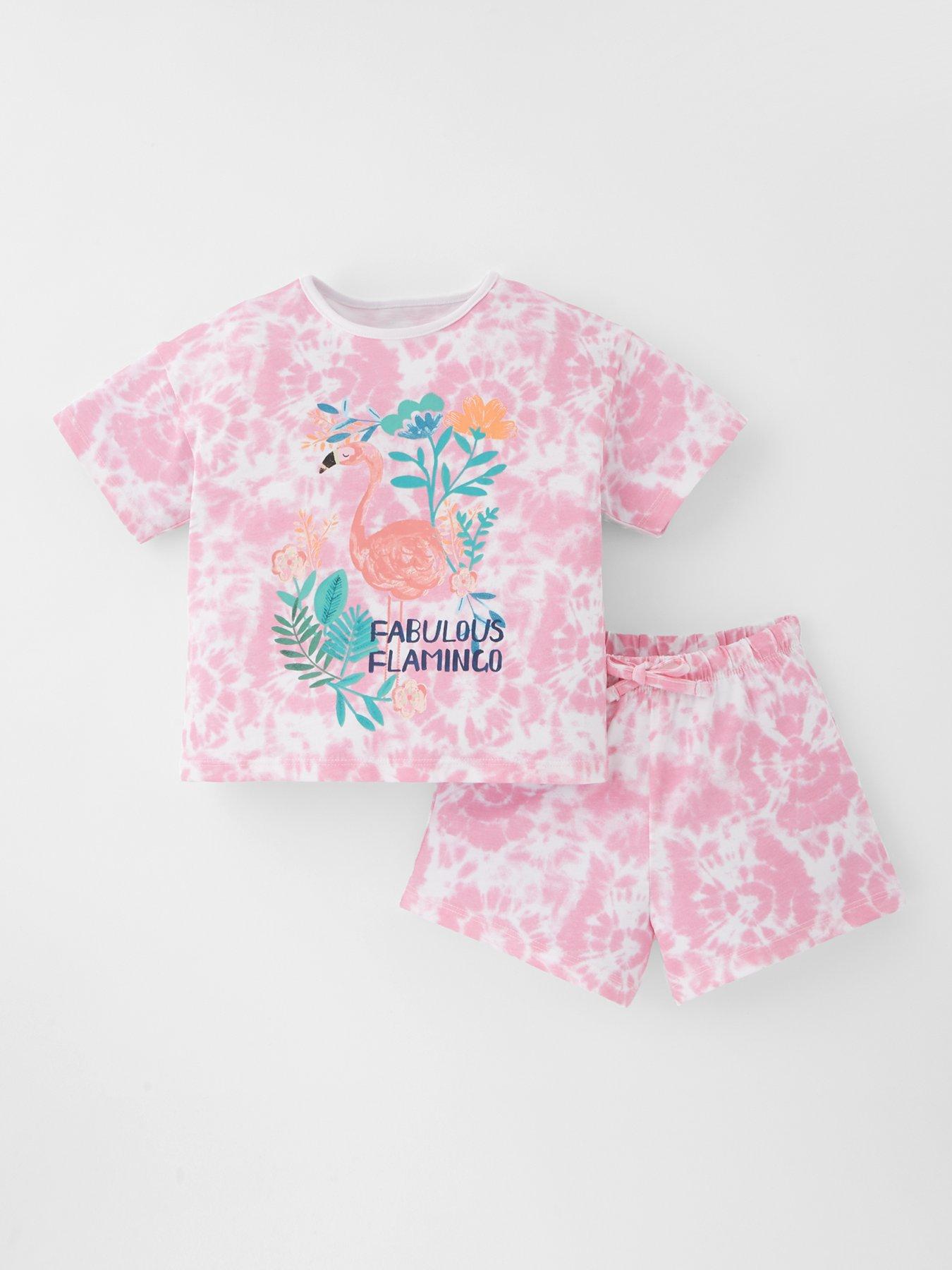 undefined Girls Flamingo Tie Dye Print Short Set - Pink