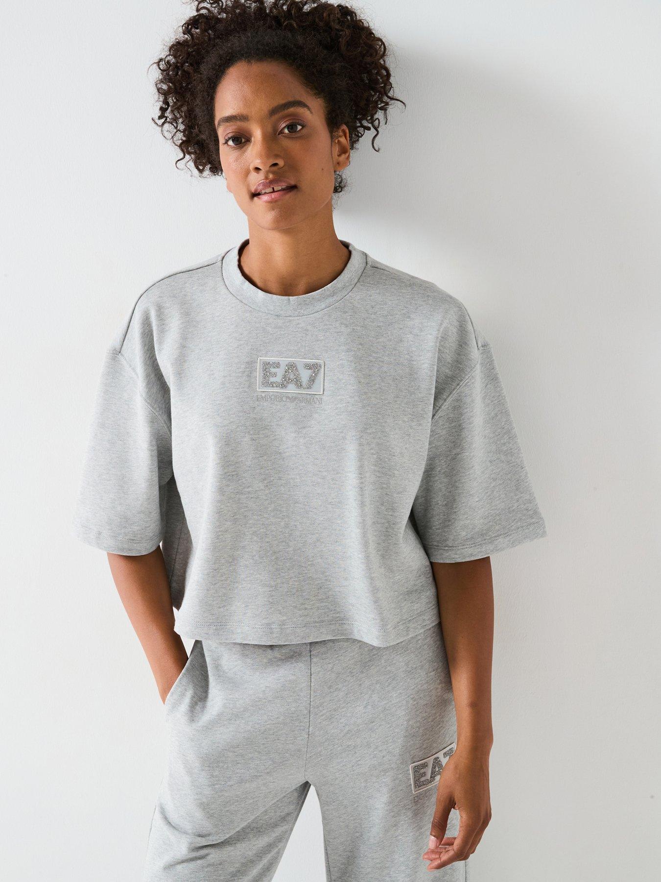 Ea7 Emporio Armani Train Logo Crystal T-Shirt - Grey