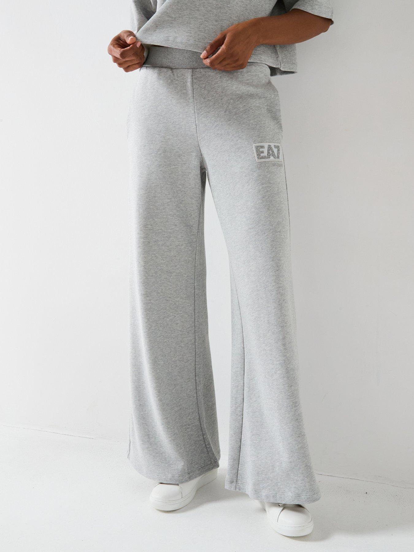 undefined Train Logo Crystal Wide Leg Jogger - Grey