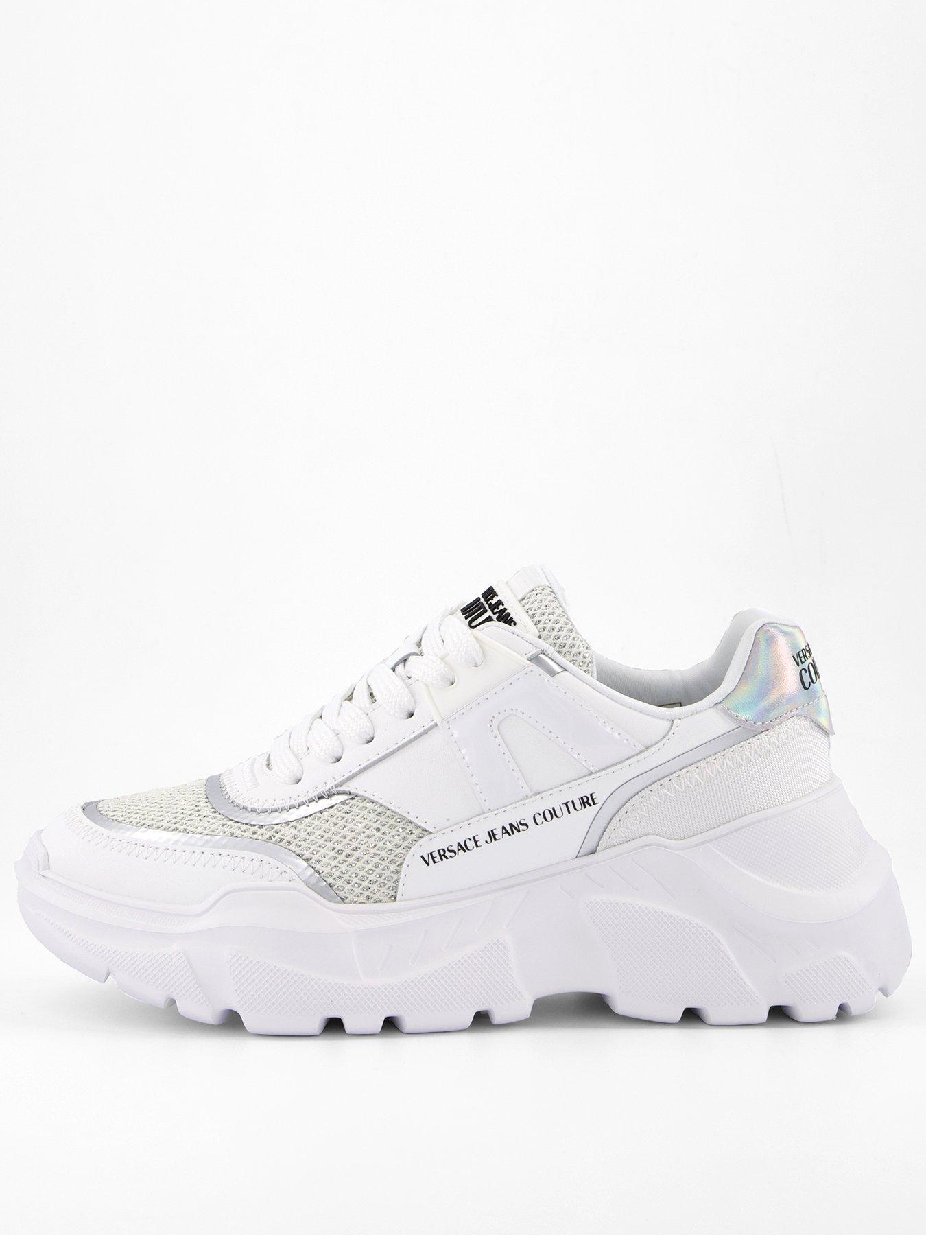undefined Speedtrack Glitter Mesh Platform Sneakers - White/Silver
