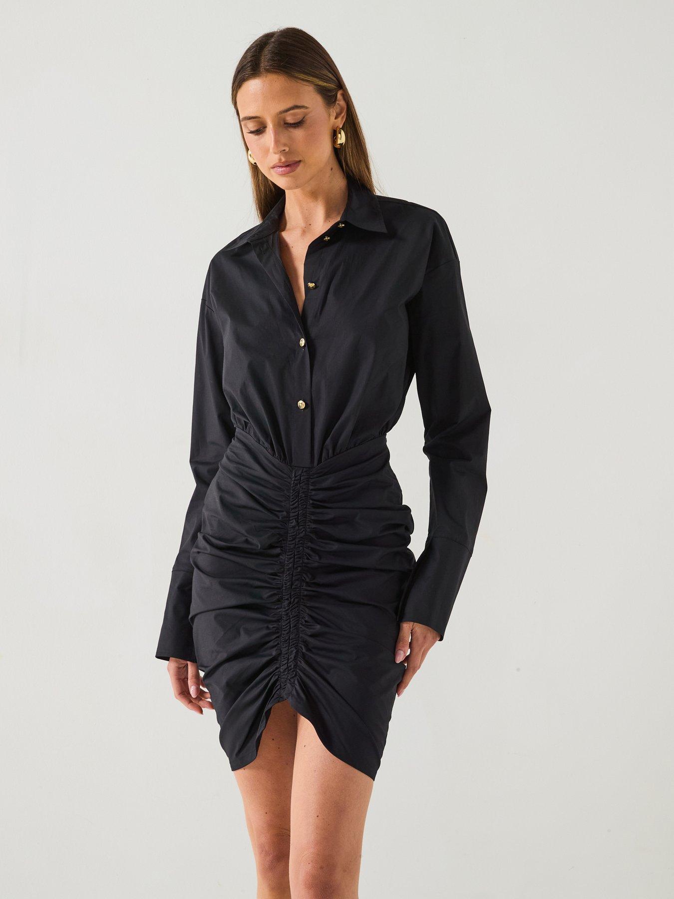 undefined Stretch Mini Shirt Dress - Black