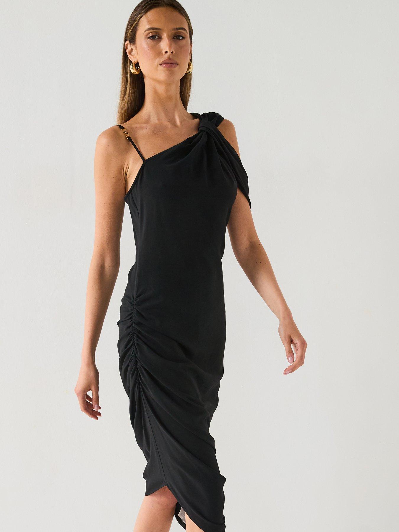 Image 1 of 6 of Versace Jeans Couture Drape Placket Dress - Black