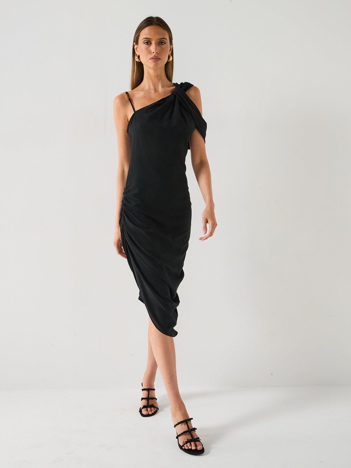 Image 3 of 6 of Versace Jeans Couture Drape Placket Dress - Black