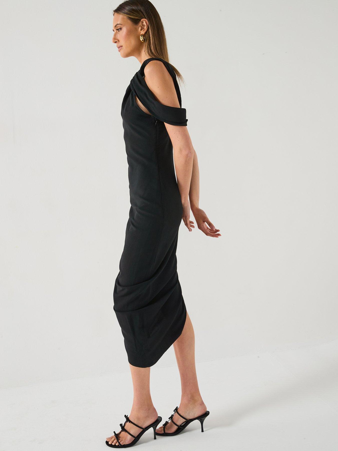 Image 6 of 6 of Versace Jeans Couture Drape Placket Dress - Black