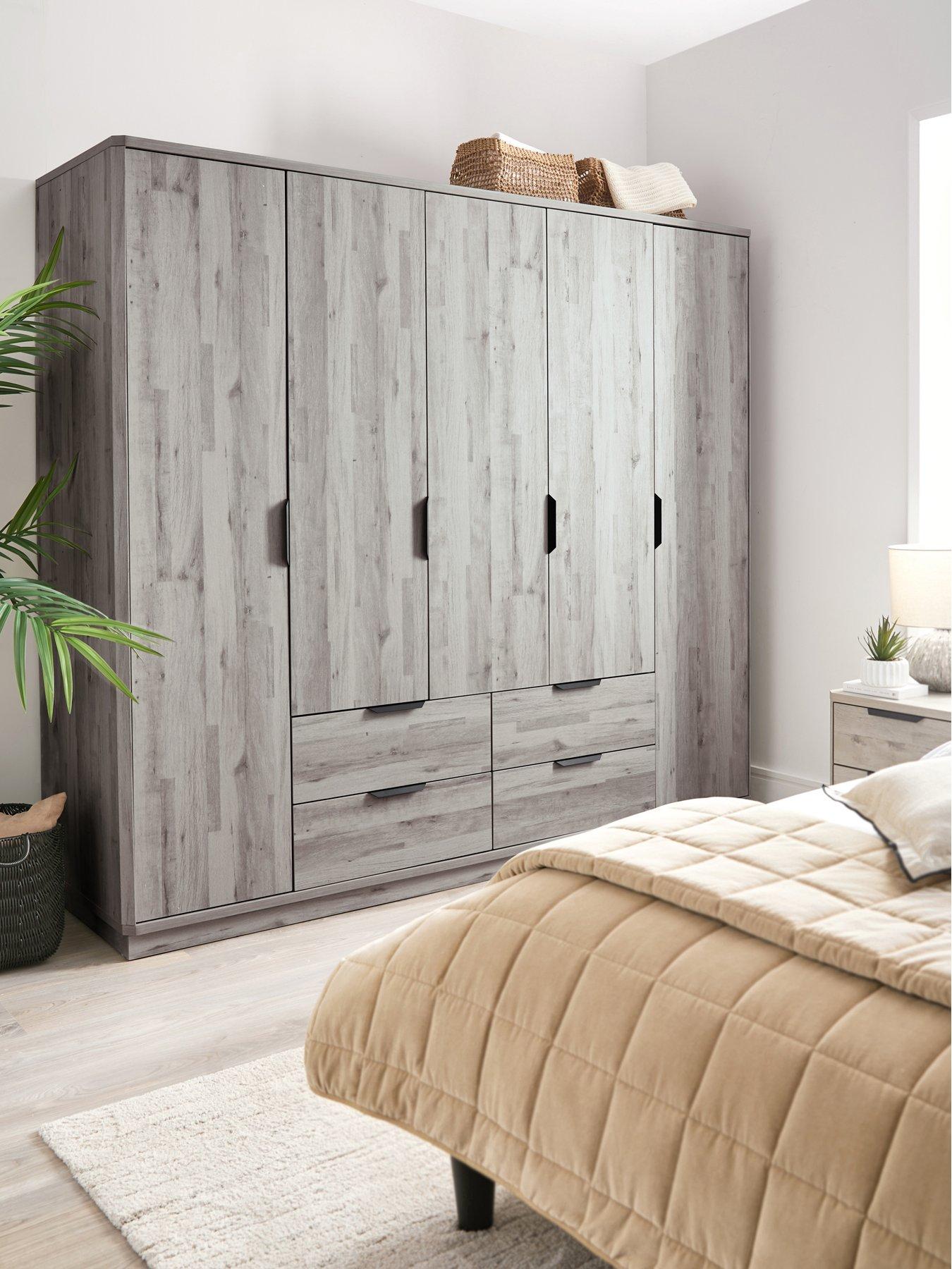 undefined Harlem 5 Door, 4 Drawer Wardrobe - Grey Oak Effect - FSC® Certified