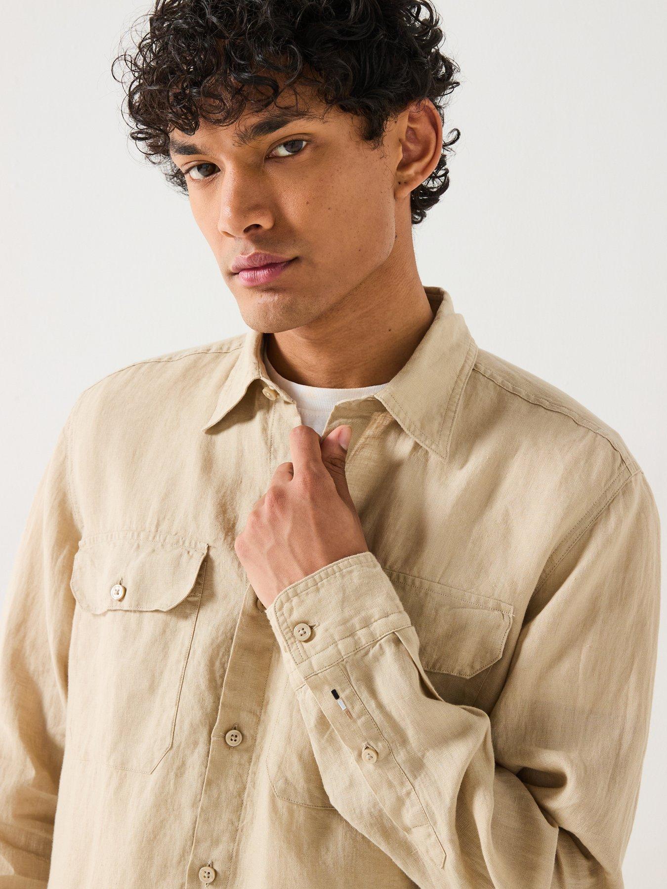 BOSS Men's Linen Shirt Beige