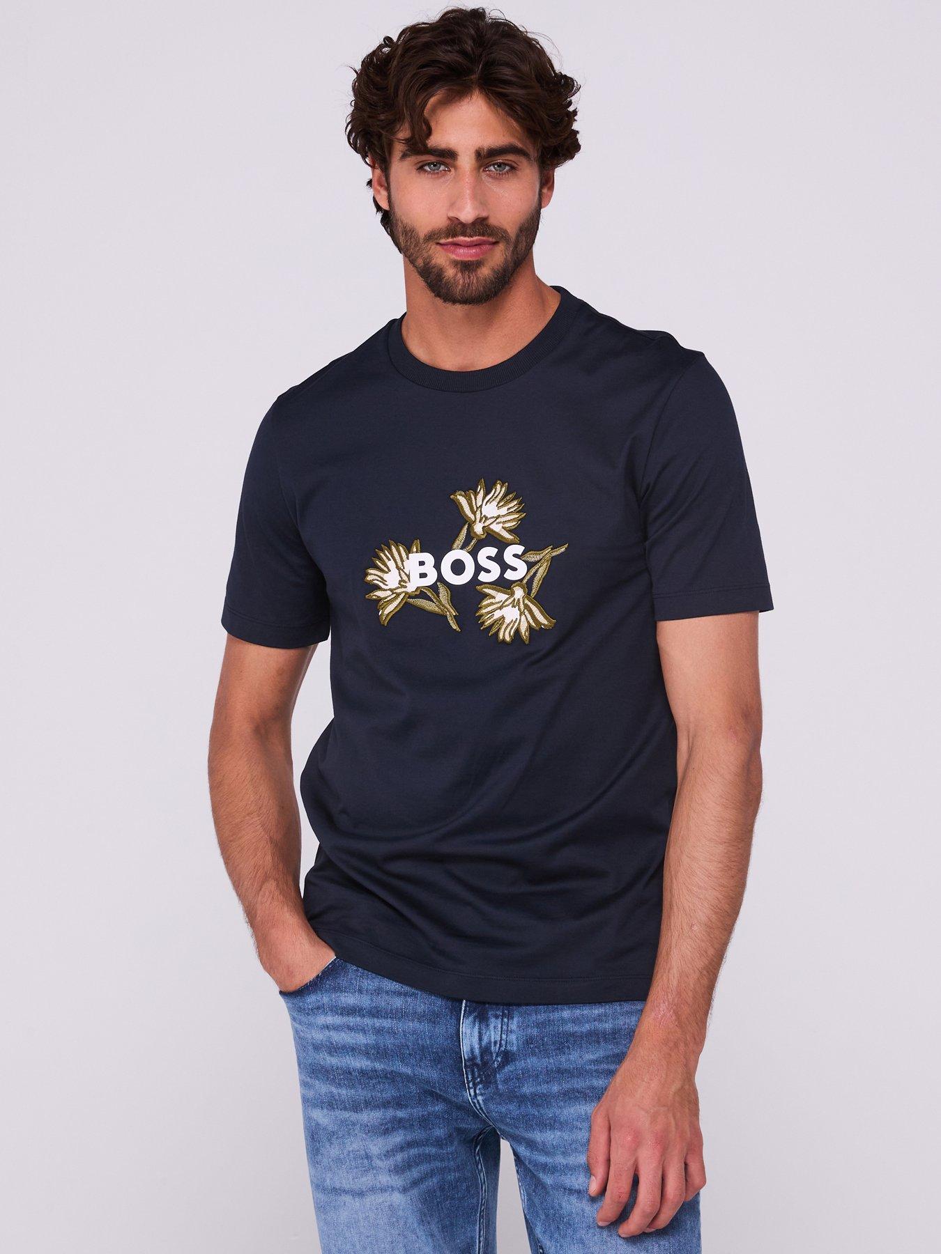 undefined Boss C-thompson 121 Embroidered Floral Regular Fit T-shirt-navy