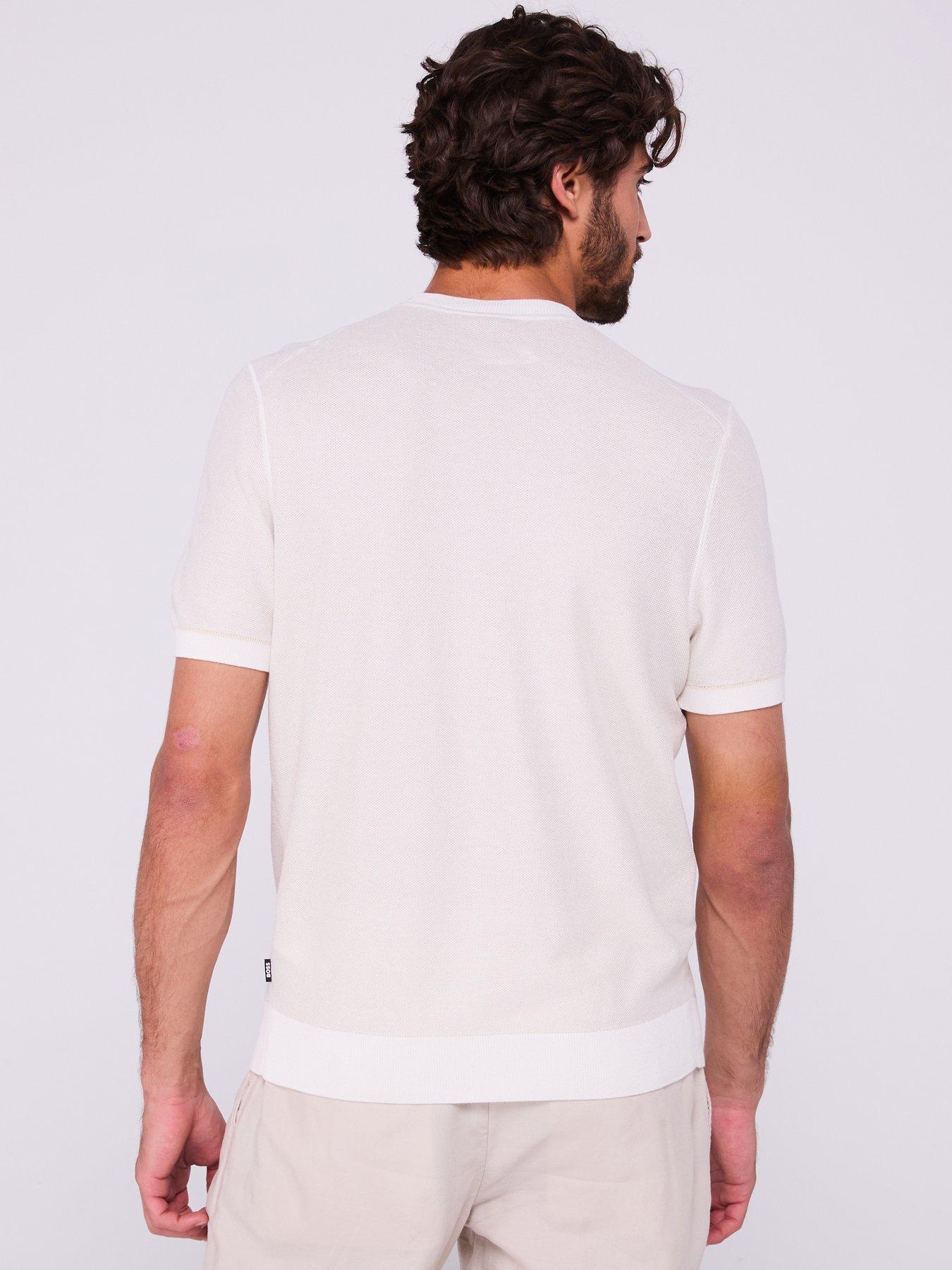 Image 2 of 6 of BOSS H-Jianfranco Regular Fit Pique Short Sleeve Knitted Jumper - White