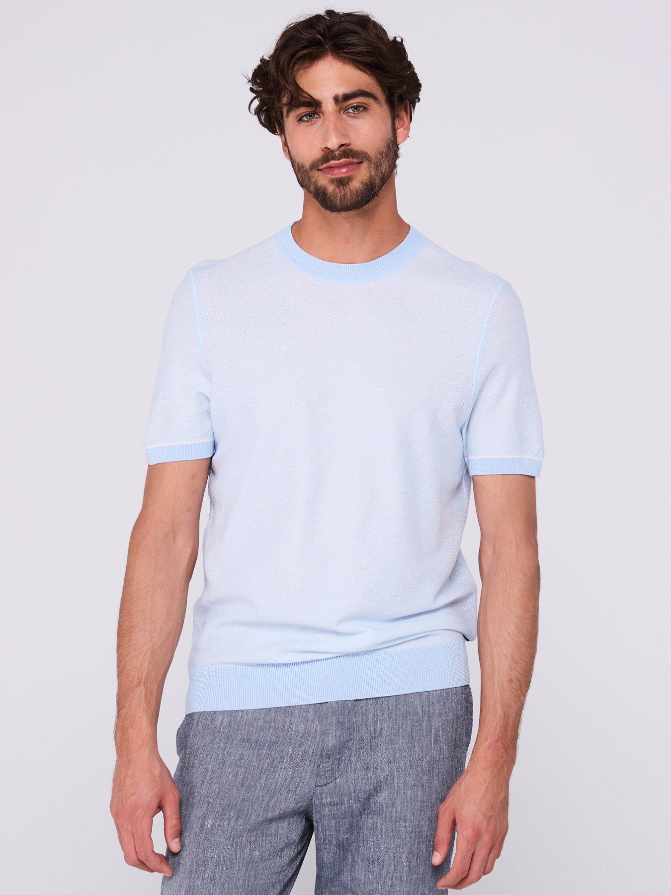 undefined Boss H-jianfranco Regular Fit Pique Short Sleeve Knitted Jumper-light Blue