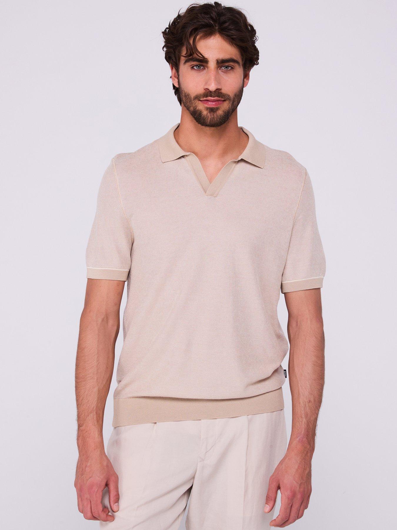 undefined Boss H-jianluca Regular Fit Pique Skipper Collar Knitted Jumper-beige