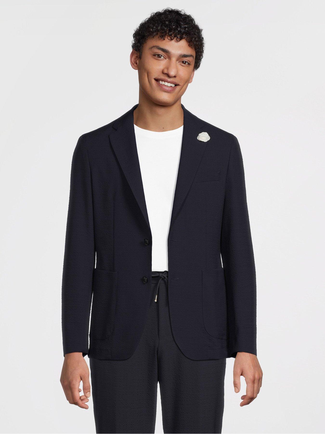 undefined Boss C-hanry-252 Slim Fit Seersucker Jacket-navy