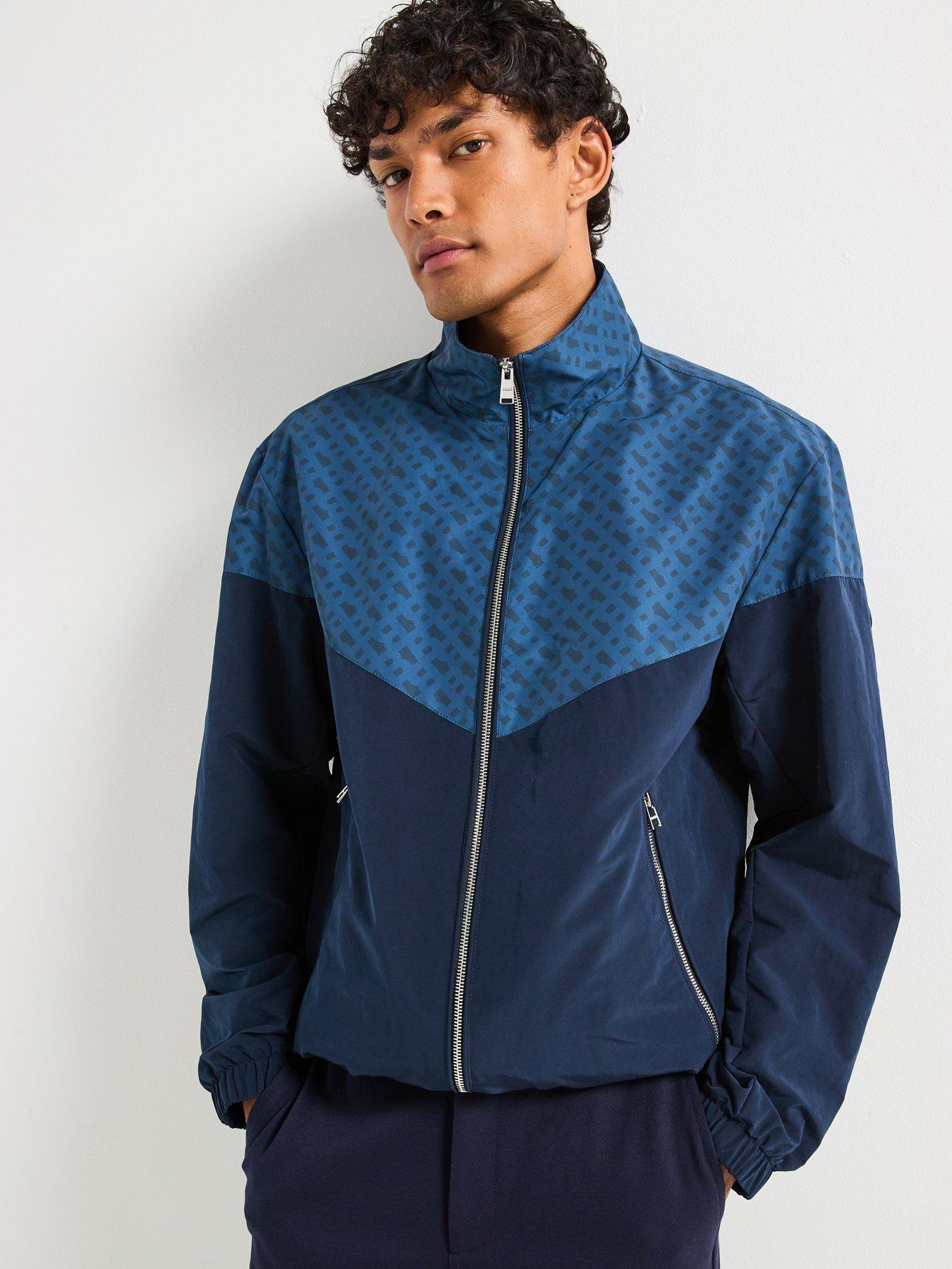 undefined C-Cireno Regular Fit Monogram Print Harrington Jacket - Navy/Dark Blue