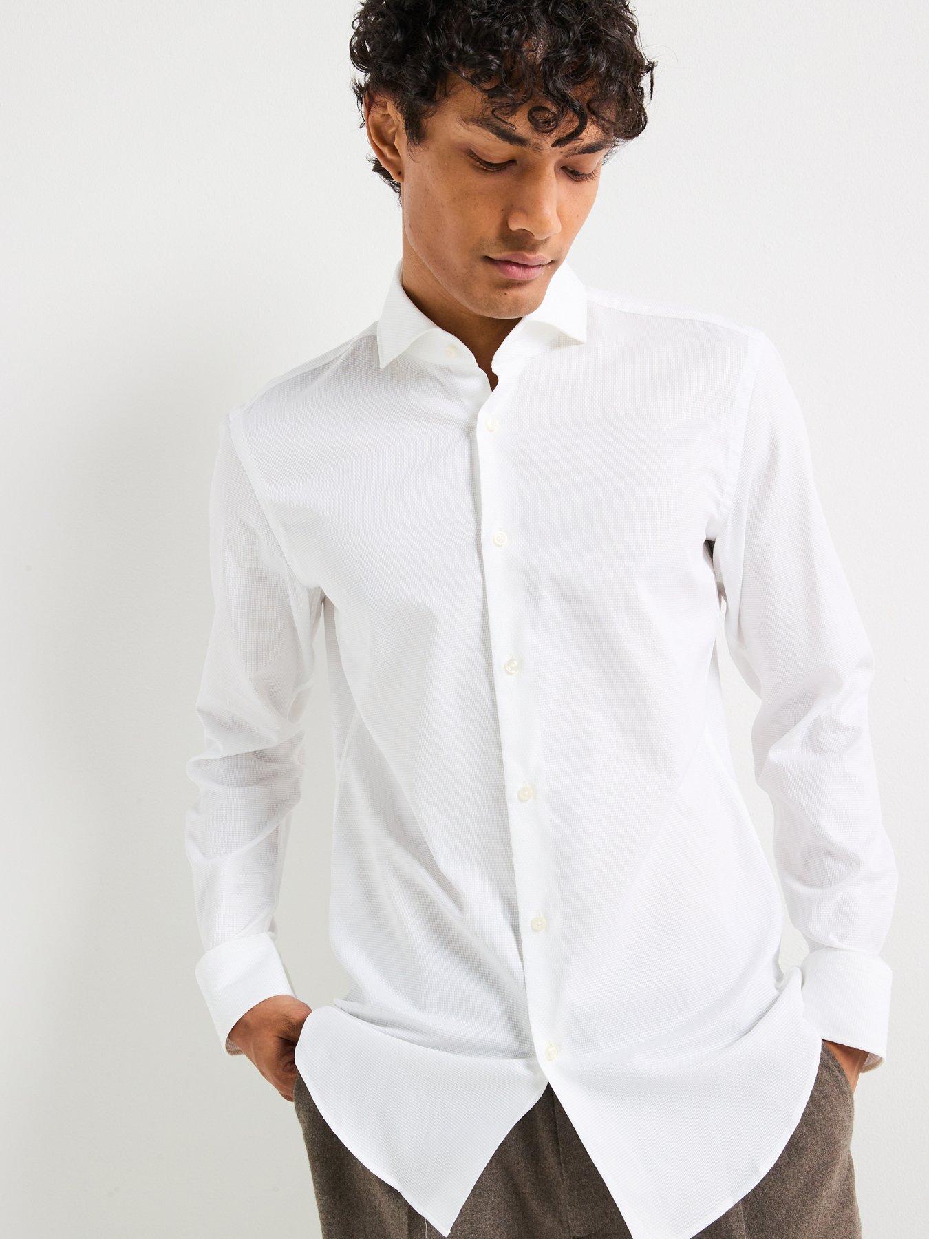undefined H-Hank Spread Collar Textured Slim Fit Shirt - White