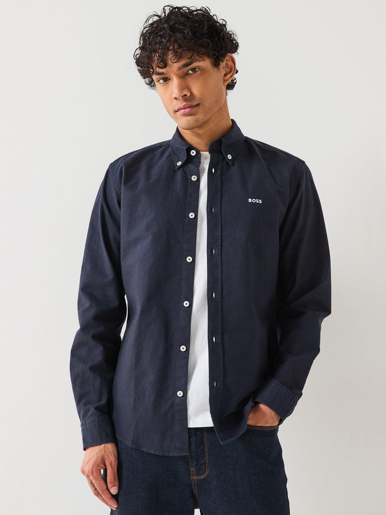 undefined Roan Slim Fit Button Down Logo Oxford Shirt- Navy