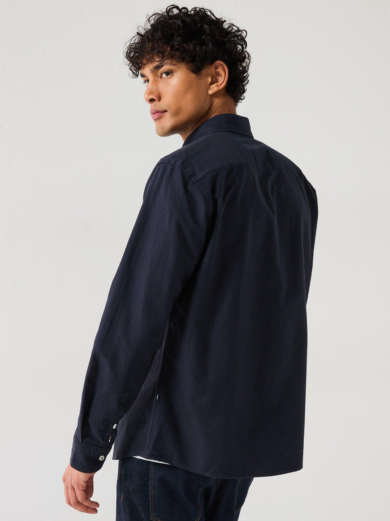 Image 2 of 6 of BOSS Roan Slim Fit Button Down Logo Oxford Shirt- Navy